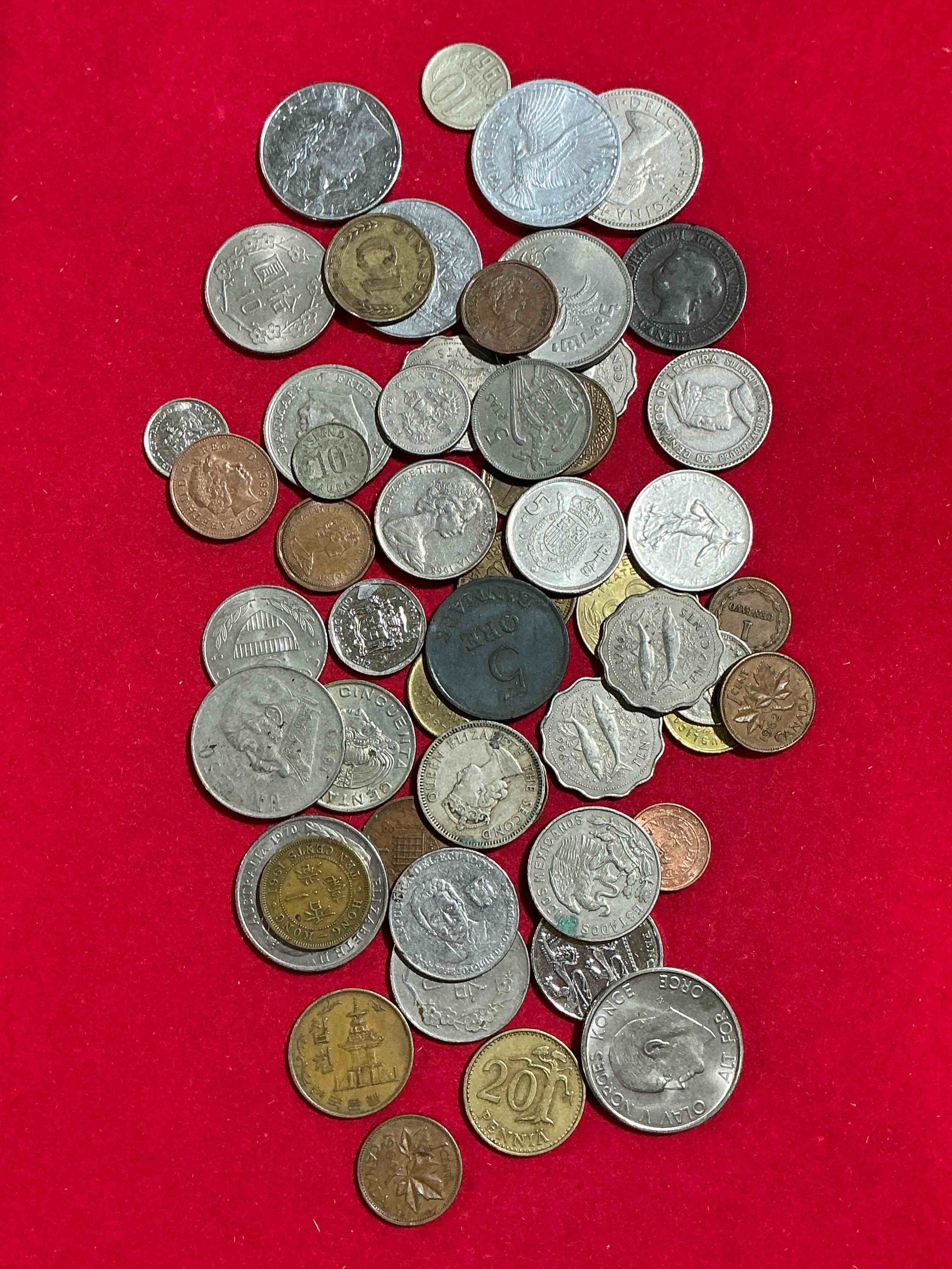 Condition photo showing Good Condition for world coins, antique & vintage! each lot is unique! many different years, countries, sizes & exotic places. this cool collection of antique coins from around the world is loads of fun! have fun identifying each coin & country as a great educational tool! a great investment too!