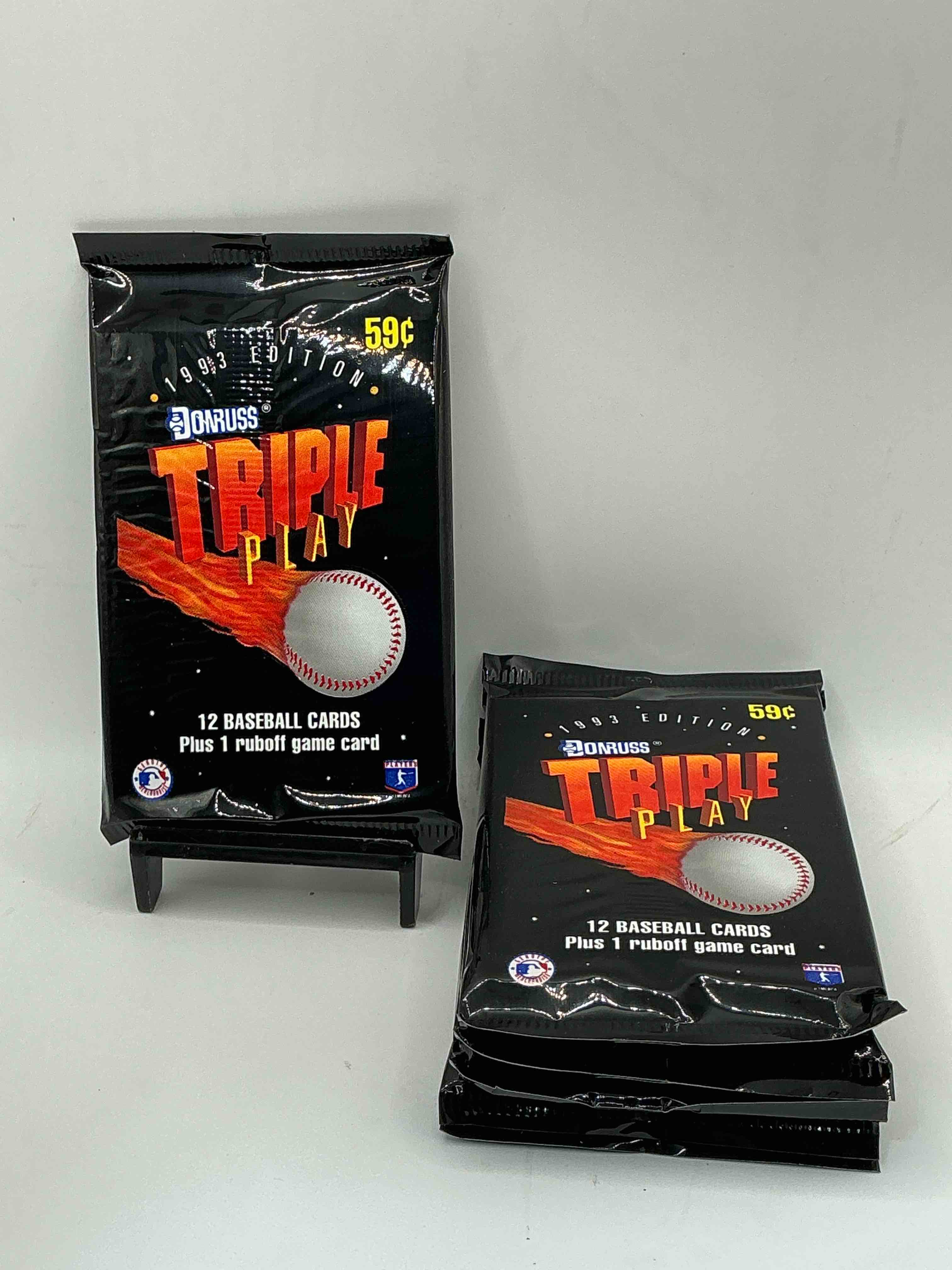 1993 donruss triple play mlb baseball 18 card packs! look for 1 ruboff game cards along with griffey jr, mcgwire, ryan & more! rare packs!