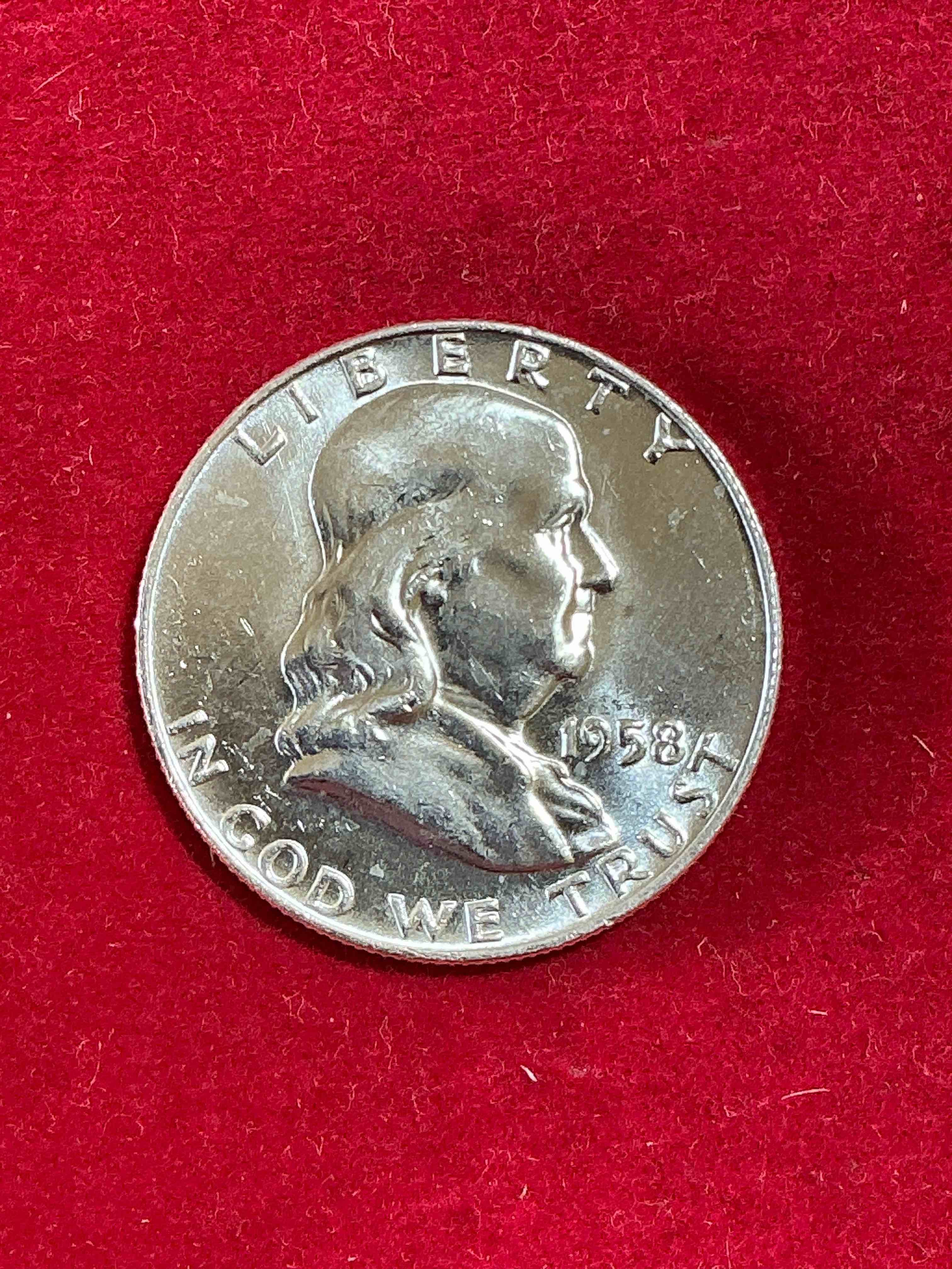 uncirculated ben franklin silver! pre 1965 silver u.s. half dollar coins! before 1965 american half dollars were actually silver, here is a rare 1958 version in excellent, uncirculated condition! great for investing in precious metals! these heavy half dollars were minted at 90% silver and 10% copper, giving them a net weight of .36 ounces of pure silver per coin! very rare in this great. condition!