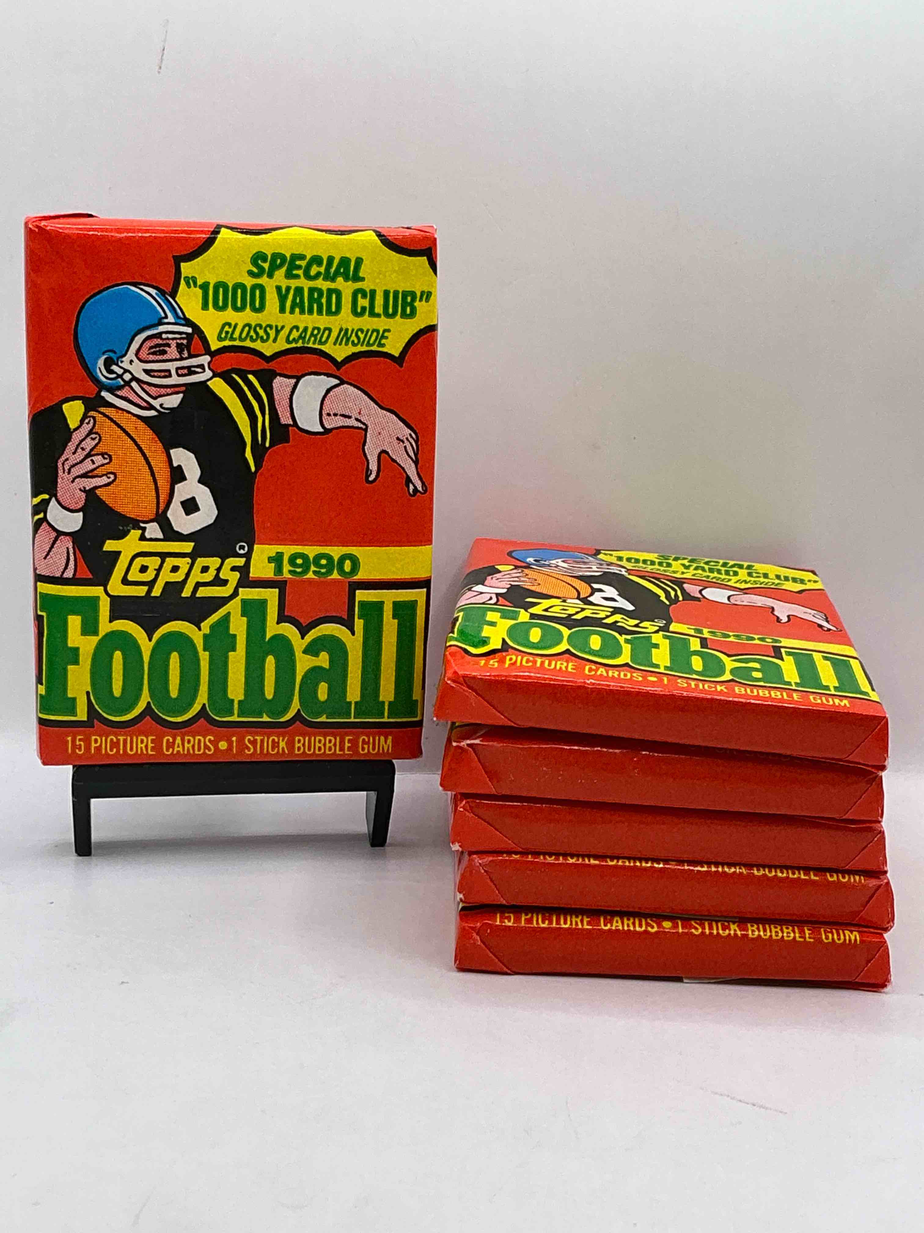 the last year of football wax! joe montana, emmitt smith & barry sanders!? 1990 topps football unopened sports card wax pack, direct from original retail box! getting hard to find! search for early barry sanders & jerry rice & so much more!