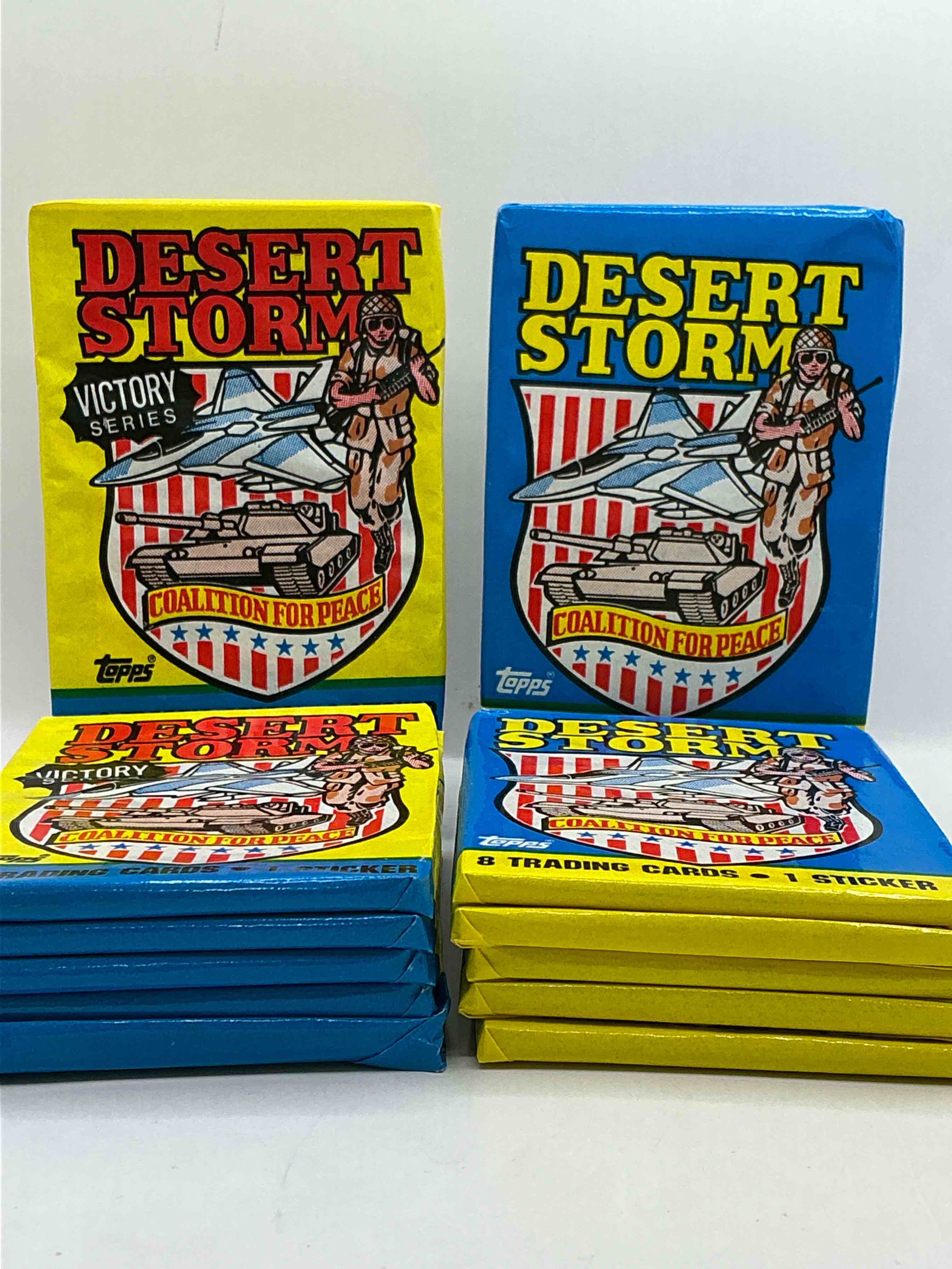 calling veterans! awesome 1991 desert storm coalition for peace unopened wax pack, direct from original sealed retail case! great gift for veterans!