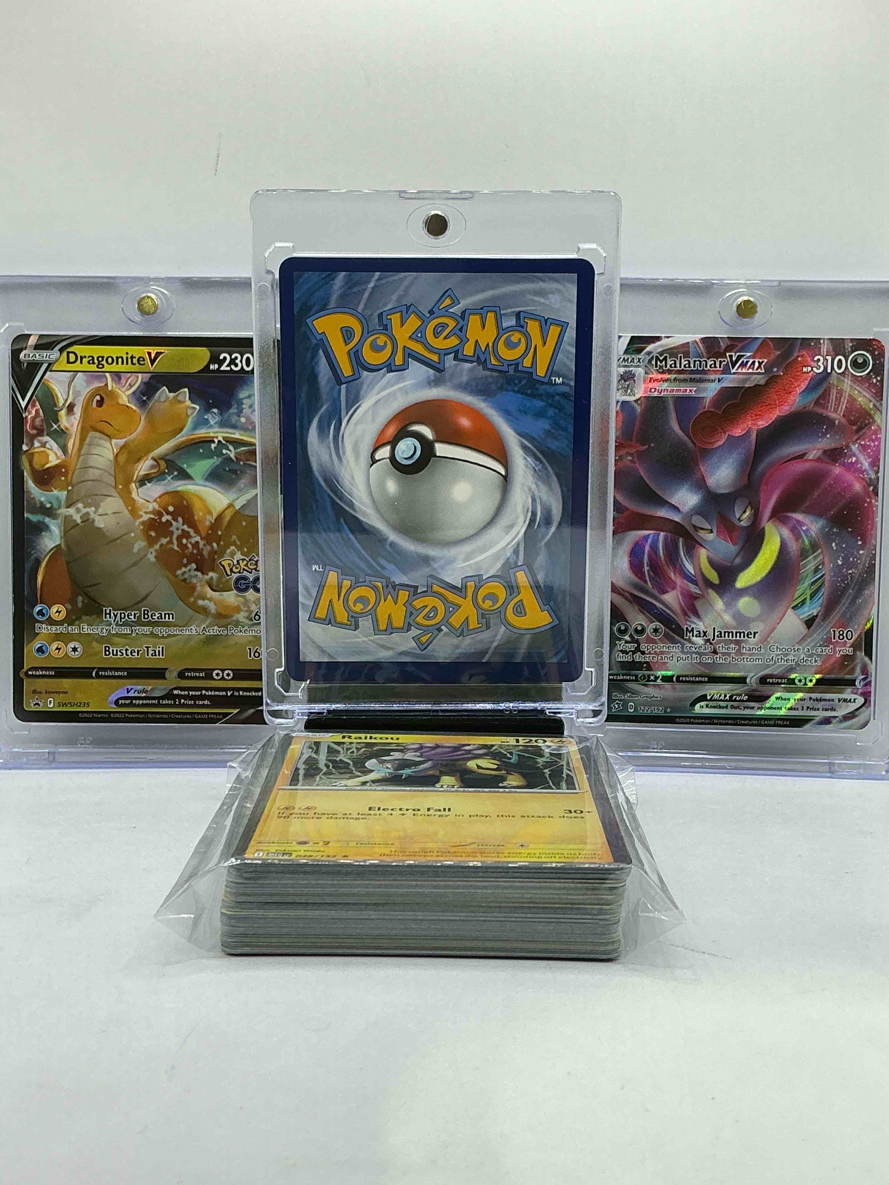 Condition photo showing New/Like New for lucario vstar holo, dragonite v & malamar vmax! rare! pokémon palooza, includes these rare cards, along with 50 other pokémon heroes, holos, legends & commons- including 1 stage two rare holographic, 2 stage one rare holographic, 3 basic rare holographic, 4 common/ uncommon holographics (all stages), 2 stage two non holographic & 2 rares! also includes 36 non holo common/ uncommon basic & first stage cards trainers & energy too! perfect set for collectors & enthusiasts!