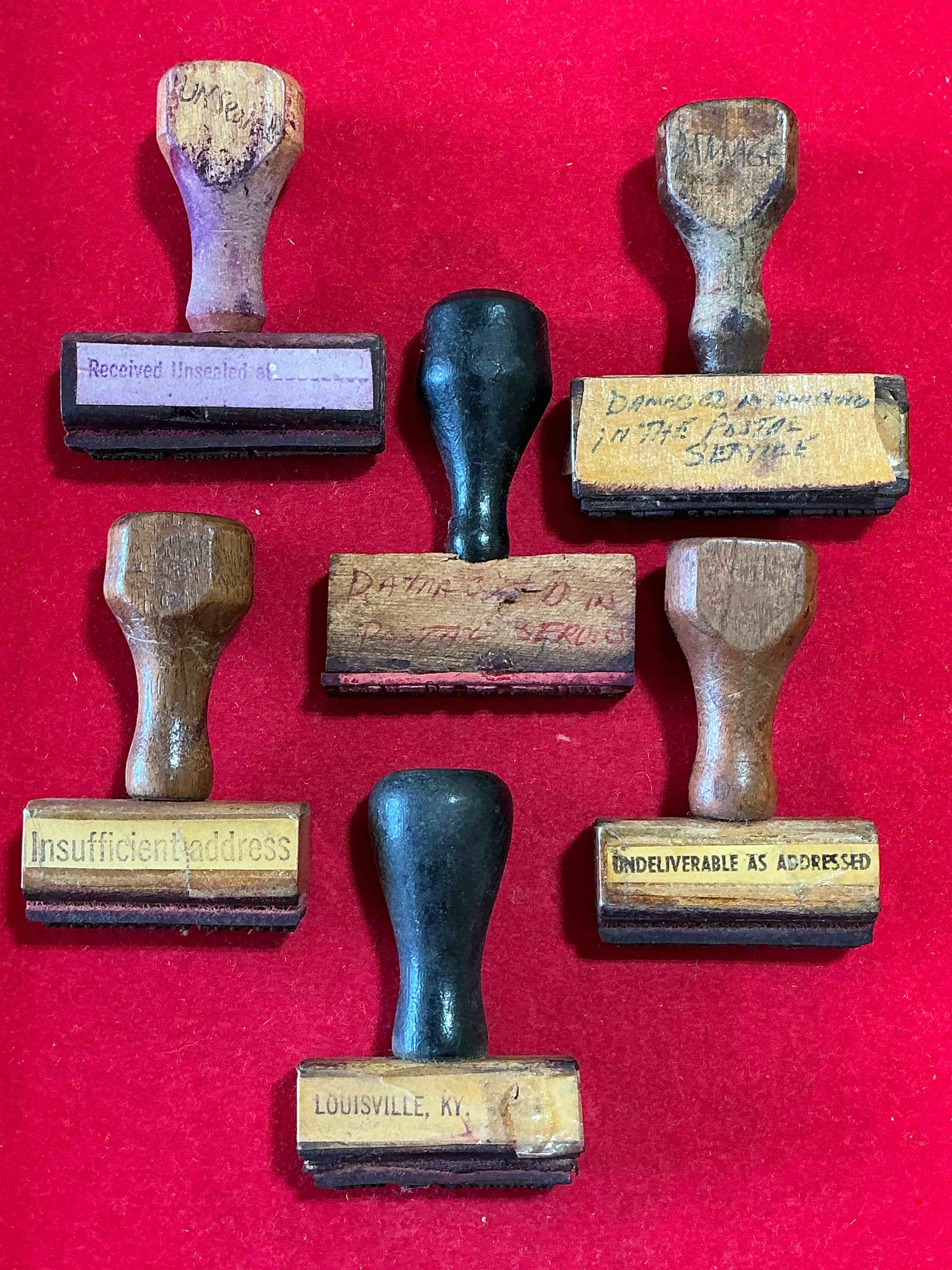 wild card caboose! something you will never see! rare, authentic and antique/vintage wooden postal stamps for ink pads! an eclectic collection from all over the place, too cool! impossible to collect! 