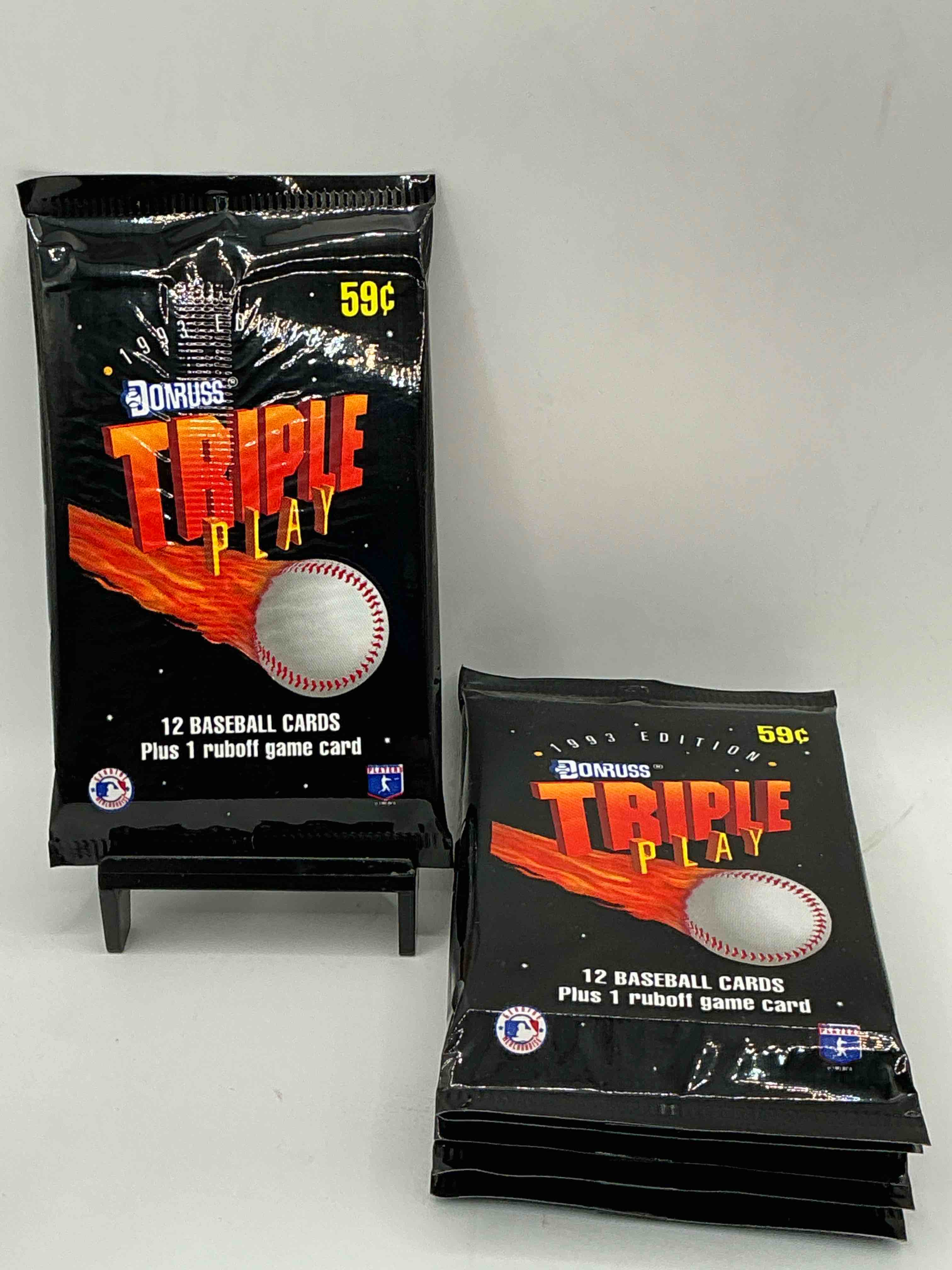1993 donruss triple play mlb baseball 18 card packs! look for 1 ruboff game cards along with griffey jr, mcgwire, ryan & more! rare packs!