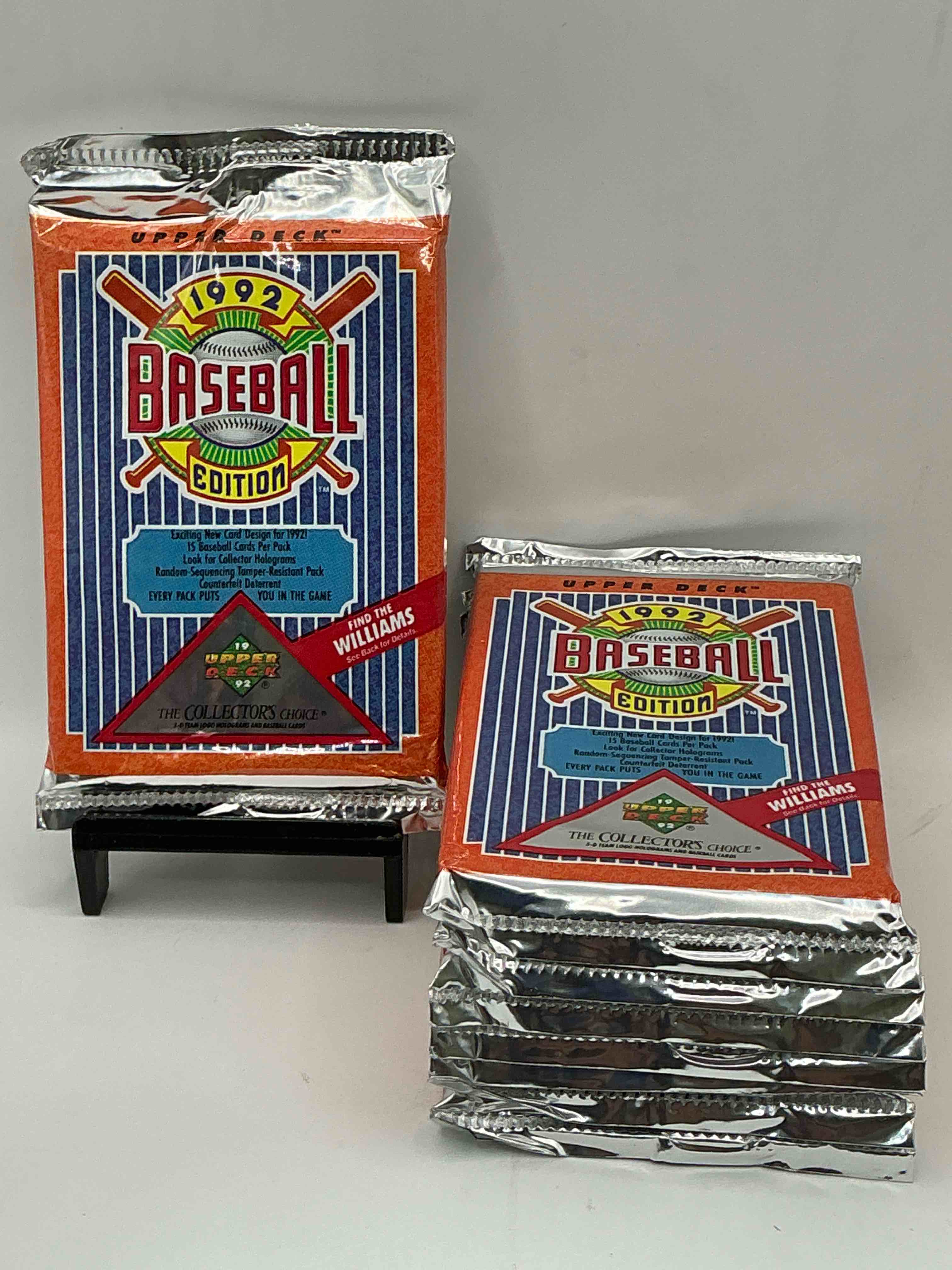 find the williams! 1992 edition upper deck baseball cards!  direct from original retail case! an uncommon find for sure! search for rookie cards from pedro martinez, manny ramirez & so much more! awesome, uncommon sports memorabilia!