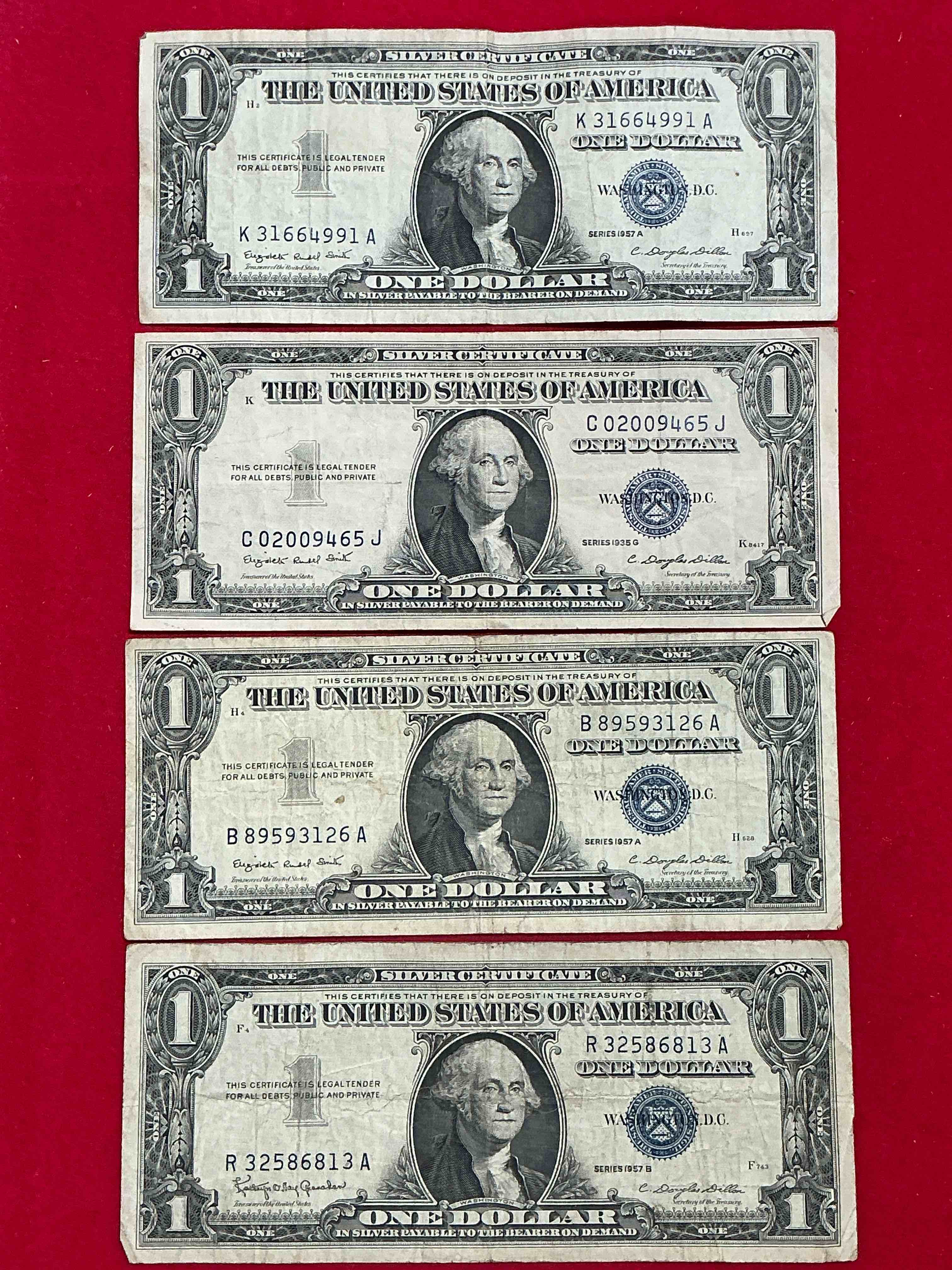 1957 & 1935 silver certificates! did you know that prior to 1964 one dollar u.s. paper money was actually redeemable for silver dollars?! wow how times have changed! silver certificates were produced from 1878 to 1964 & are still considered legal tender at face value. here are gorgeous, circulated 1935 & 1957 u.s. one dollar silver certificate, with highly collectible "blue seal!* own an awesome piece of history!