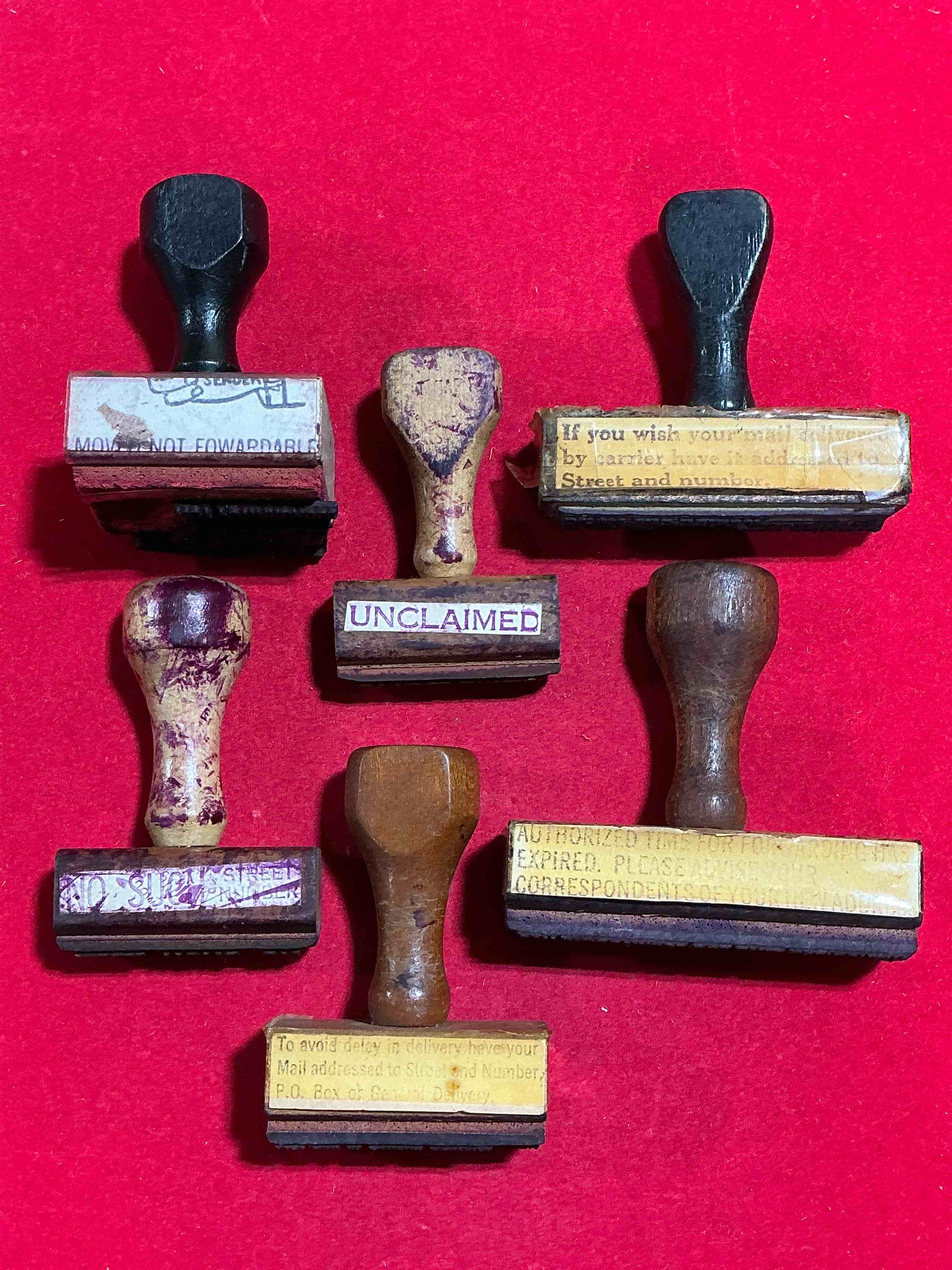 wild card caboose! something you will never see! rare, authentic and antique/vintage wooden postal stamps for ink pads! an eclectic collection from all over the place, too cool! impossible to collect! 