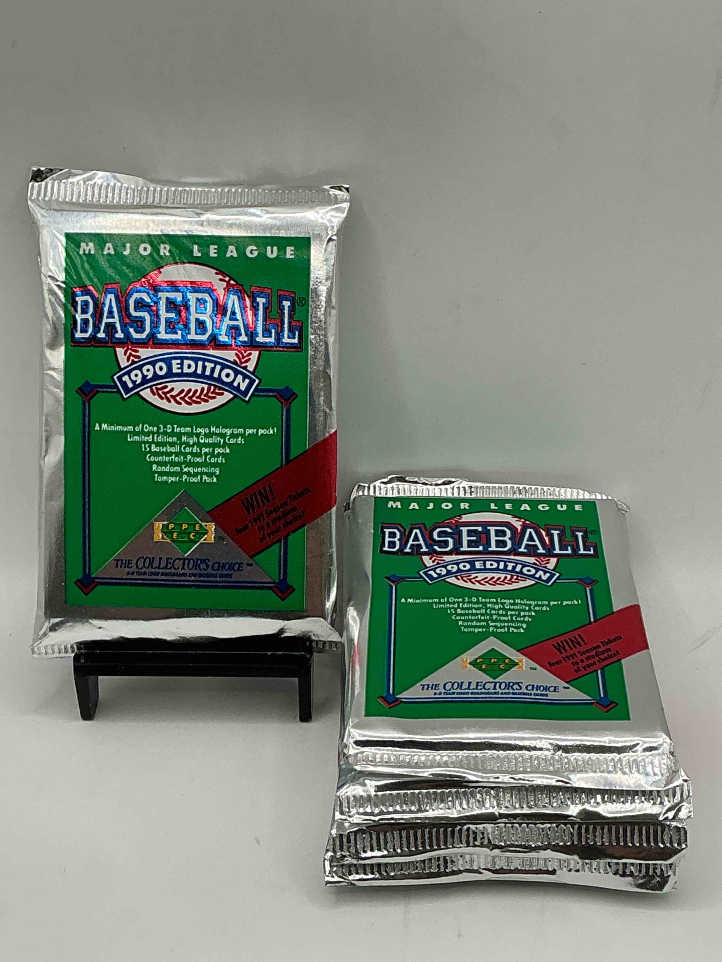 1990 upper deck baseball unopened sports trading card packs! direct from original box! look for possible collector's 3d team logo card! as well as early ken griffey jr. cards!