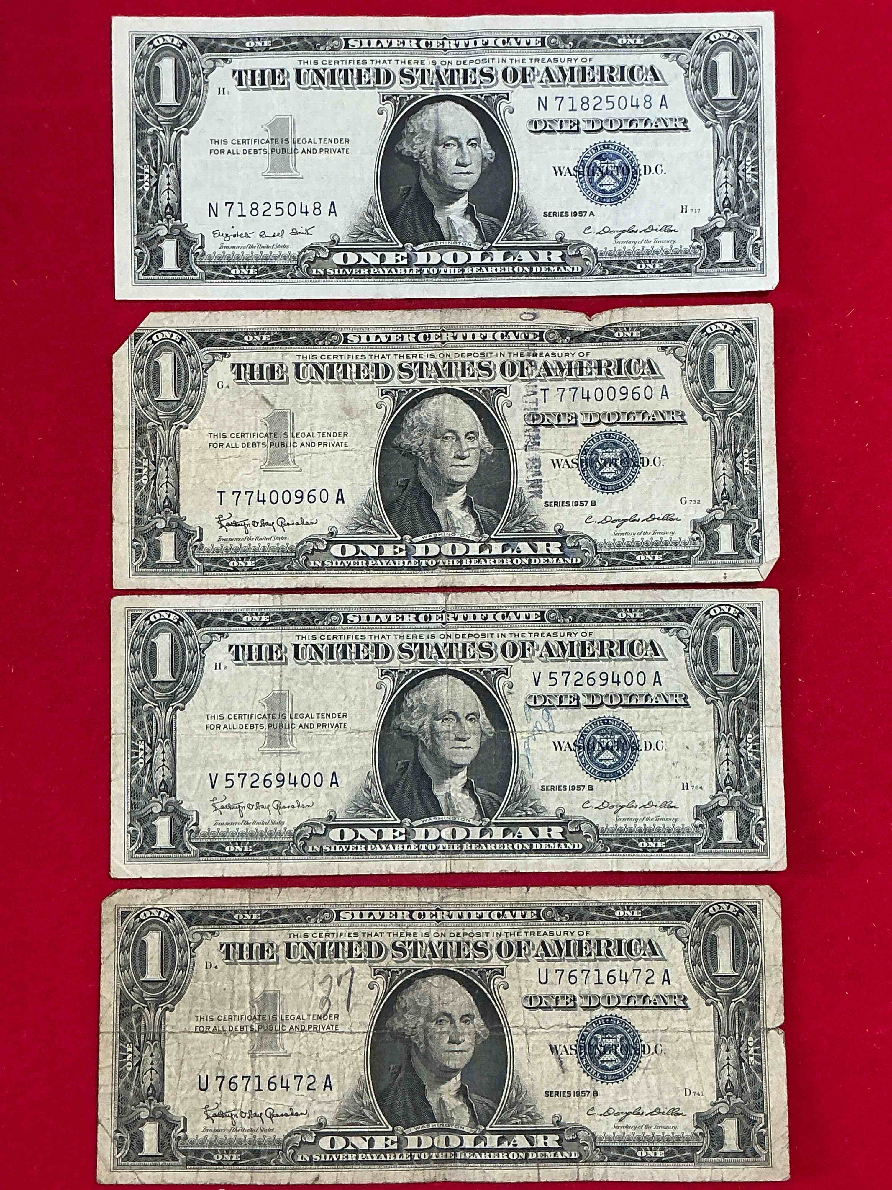 1957 silver certificates! did you know that prior to 1964 one dollar u.s. paper money was actually redeemable for silver dollars?! wow how times have changed! silver certificates were produced from 1878 to 1964 & are still considered legal tender at face value. here are gorgeous, circulated 1935 & 1957 u.s. one dollar silver certificate, with highly collectible "blue seal!* own an awesome piece of history!