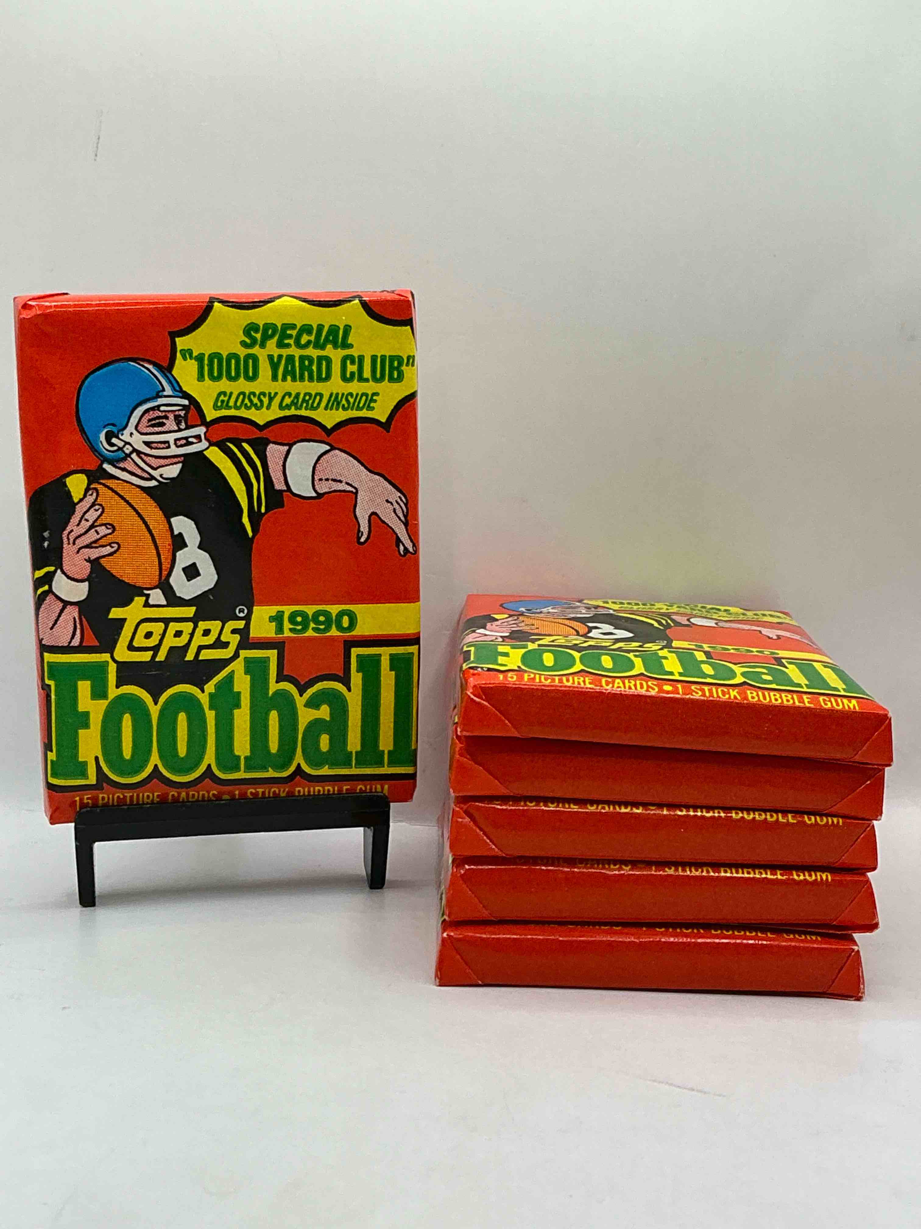 the last year of football wax! joe montana, emmitt smith & barry sanders!? 1990 topps football unopened sports card wax pack, direct from original retail box! getting hard to find! search for early barry sanders & jerry rice & so much more!