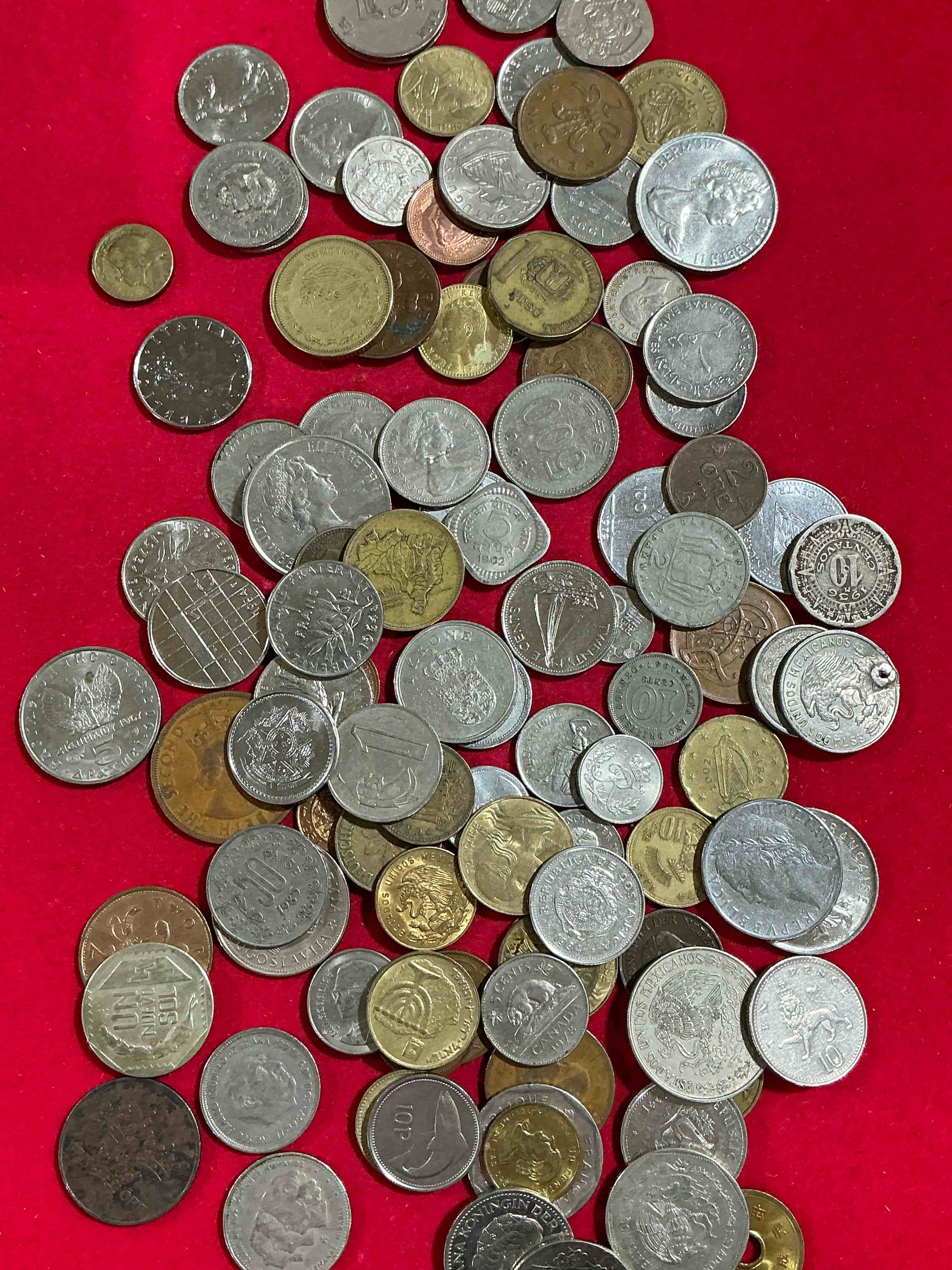 Condition photo showing Good Condition for world coins, antique & vintage! each lot is unique! many different years, countries, sizes & exotic places. this cool collection of antique coins from around the world is loads of fun! have fun identifying each coin & country as a great educational tool! a great investment too!