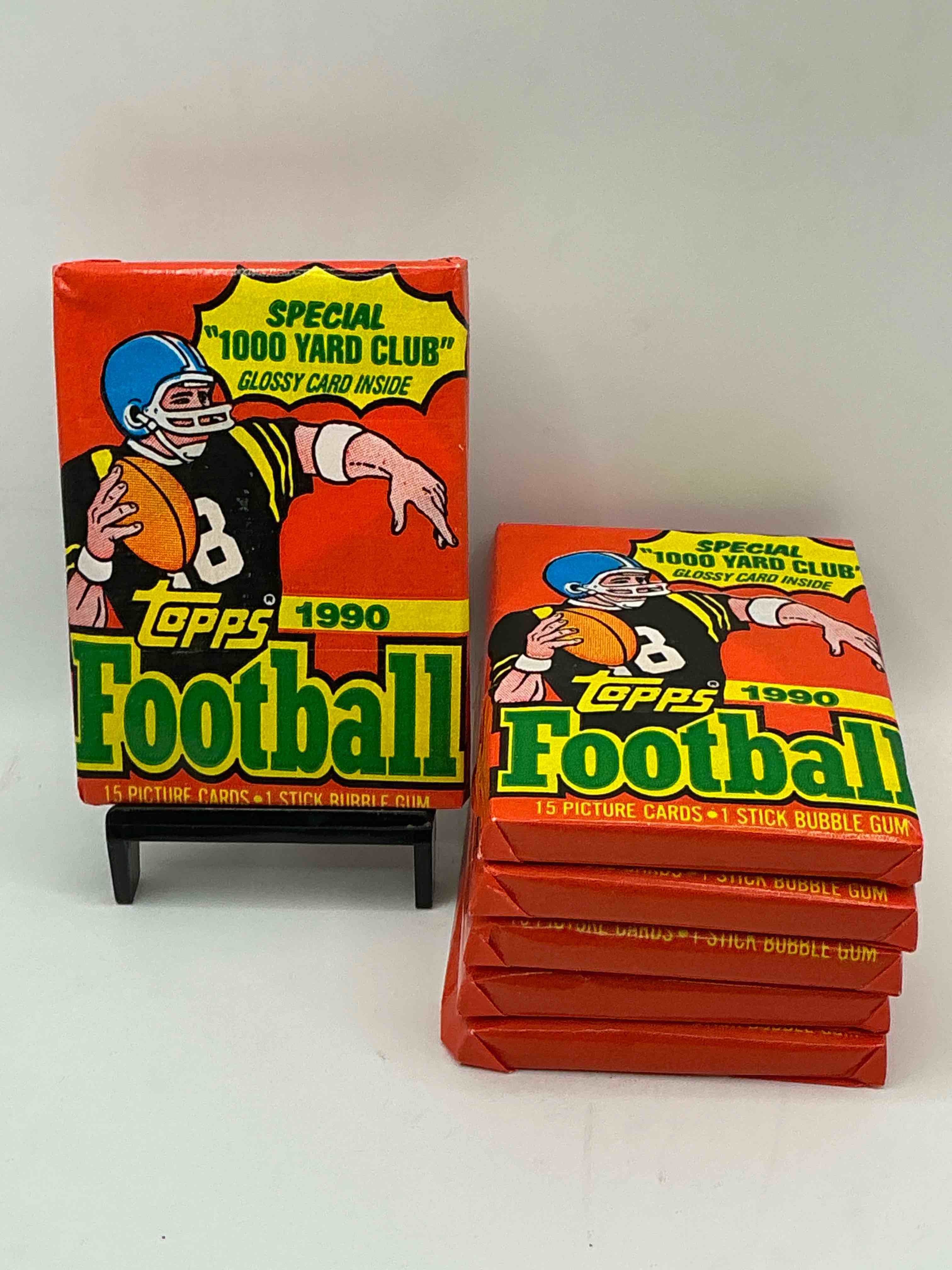the last year of football wax! joe montana, emmitt smith & barry sanders!? 1990 topps football unopened sports card wax pack, direct from original retail box! getting hard to find! search for early barry sanders & jerry rice & so much more!