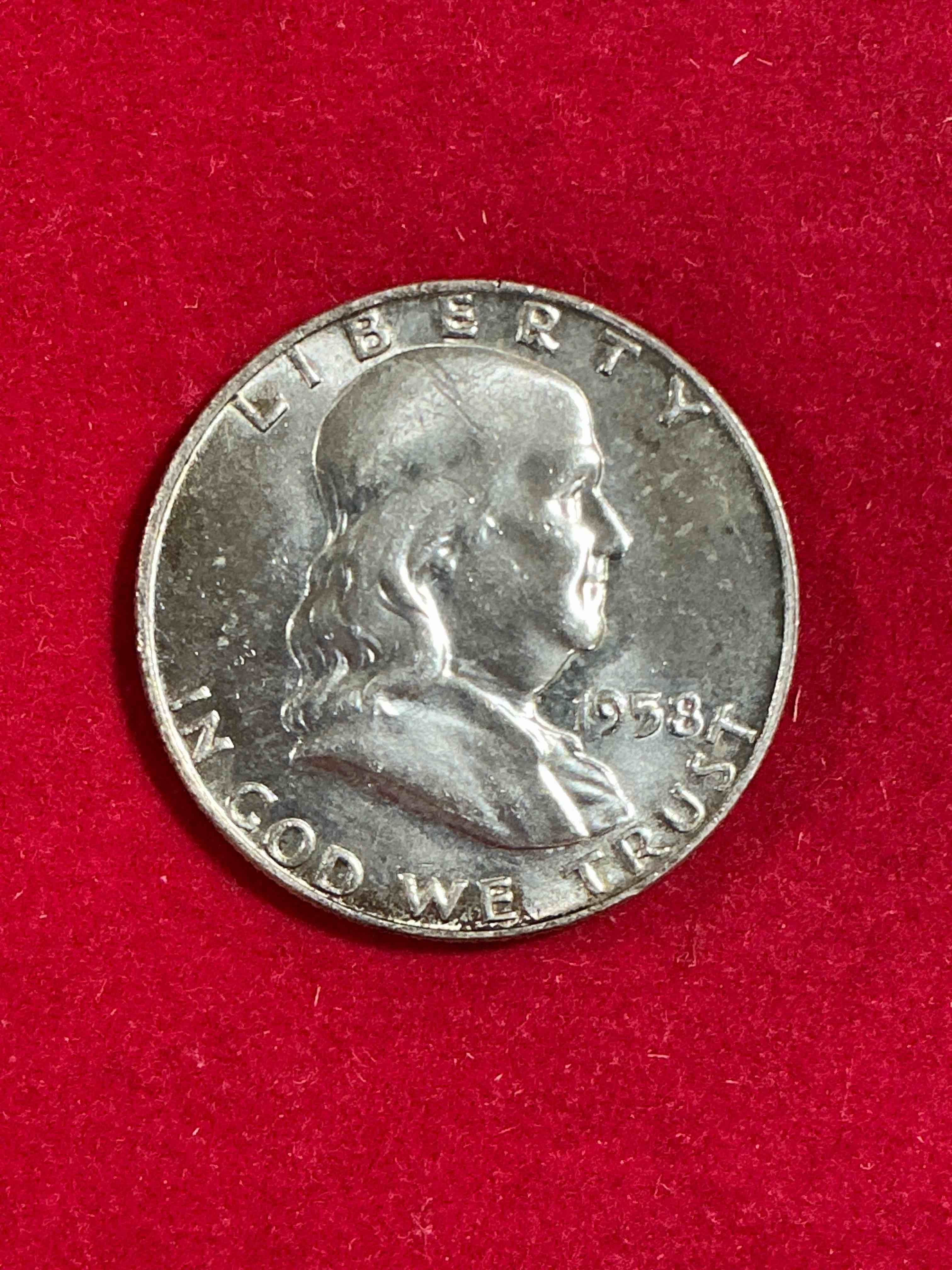 ben franklin silver! pre 1965 silver u.s. half dollar coins! before 1965 american half dollars were actually silver, here is a rare 1958 version in good condition! great for investing in precious metals! these heavy half dollars were minted at 90% silver and 10% copper, giving them a net weight of .36169 ounces of pure silver per coin! very rare in this great condition!