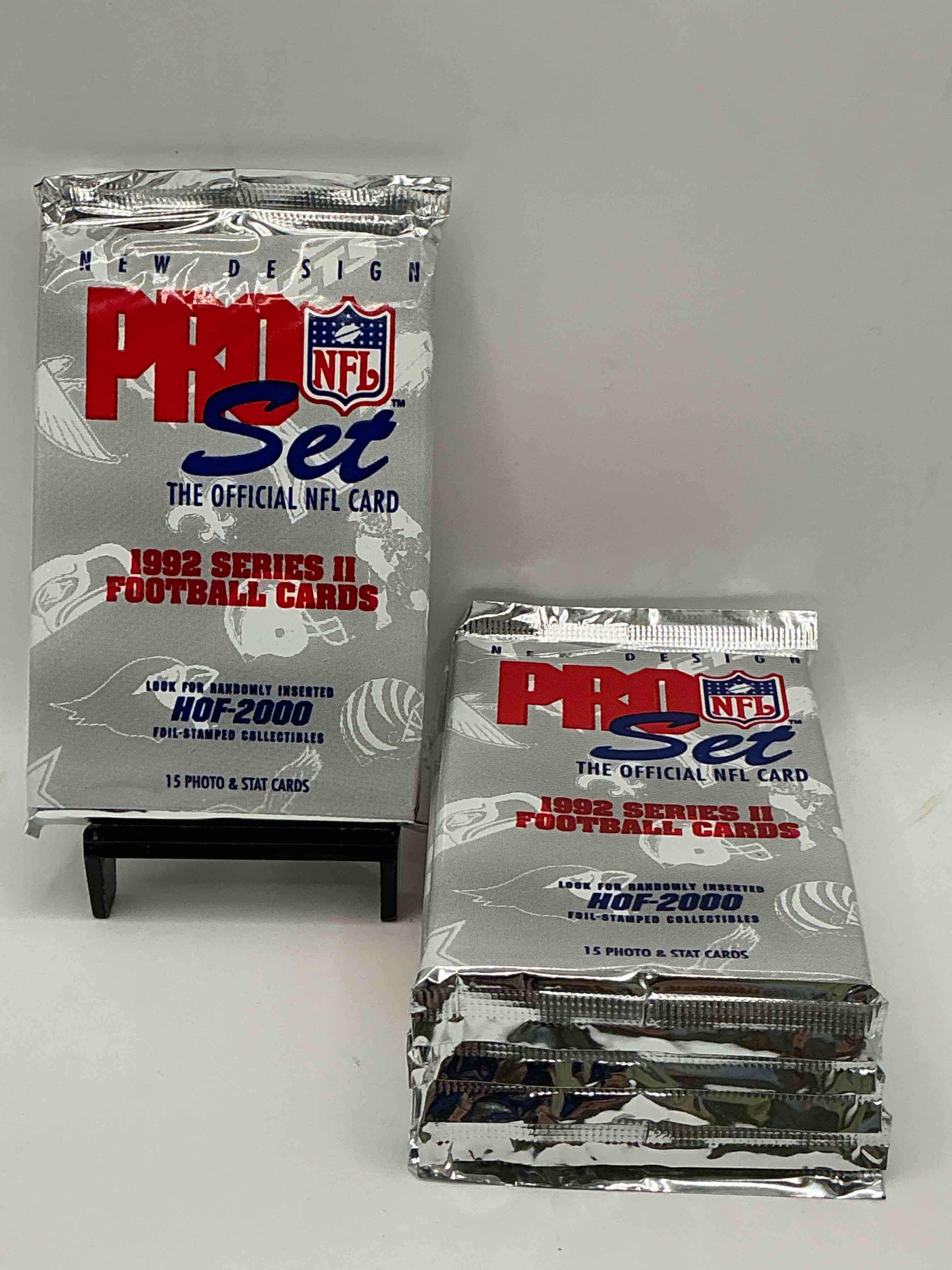 nfl pro set! wow! 1992 series ii football cards! possible rice, montana, elway, sanders, jackson & more! search for limited edition randomly inserted hof 2000 stamped collectibles! 