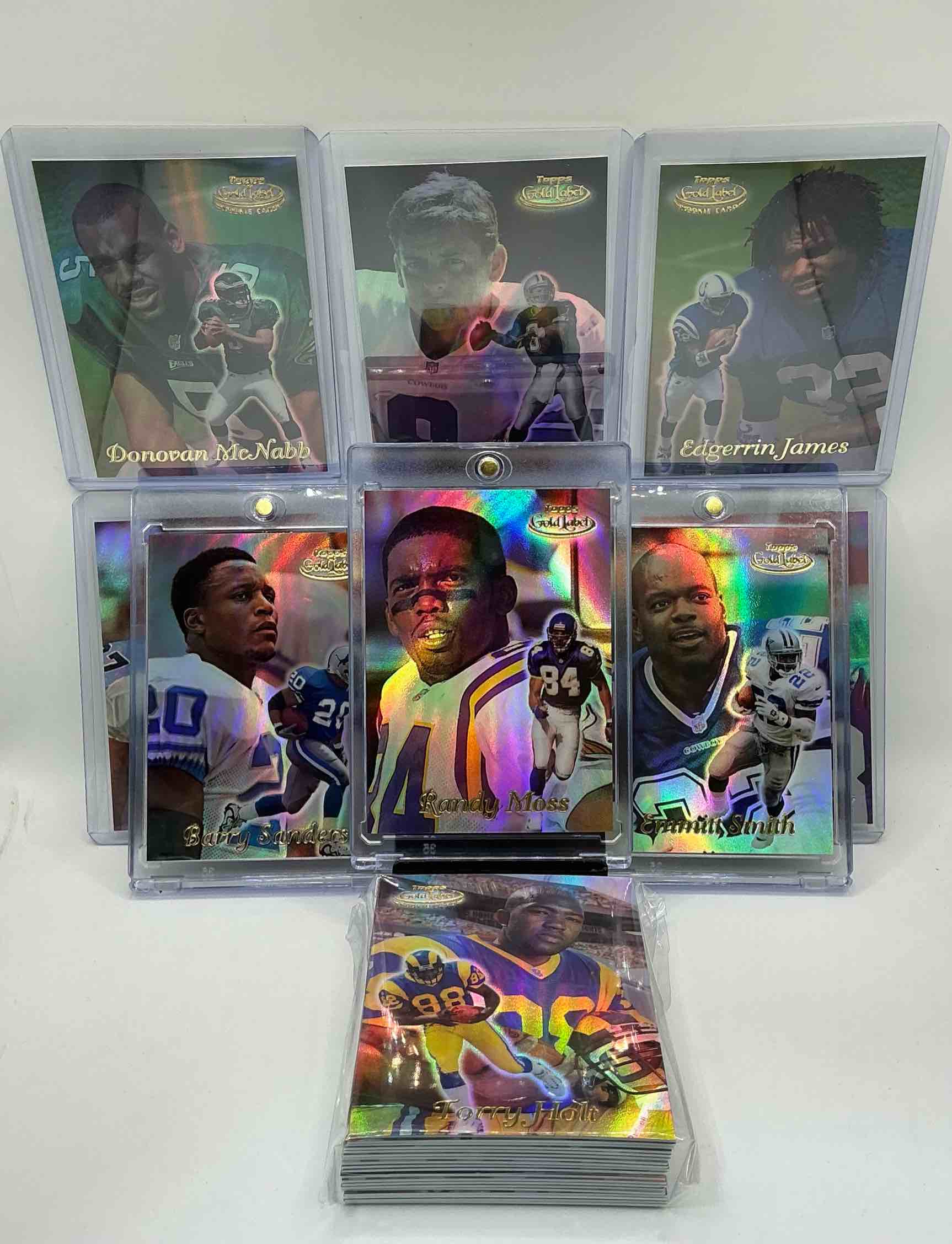 Edgerrin James & Donovan McNabb Rookies! 1999 Topps Gold Label! These Are Some Crazy Cards! All The Best Players From The Turn Of The Century! Randy Moss! Barry Sanders! Emmitt Smith! Peyton Manning! Jerome Bettis, Troy Aikman & So Many More! WOW! 