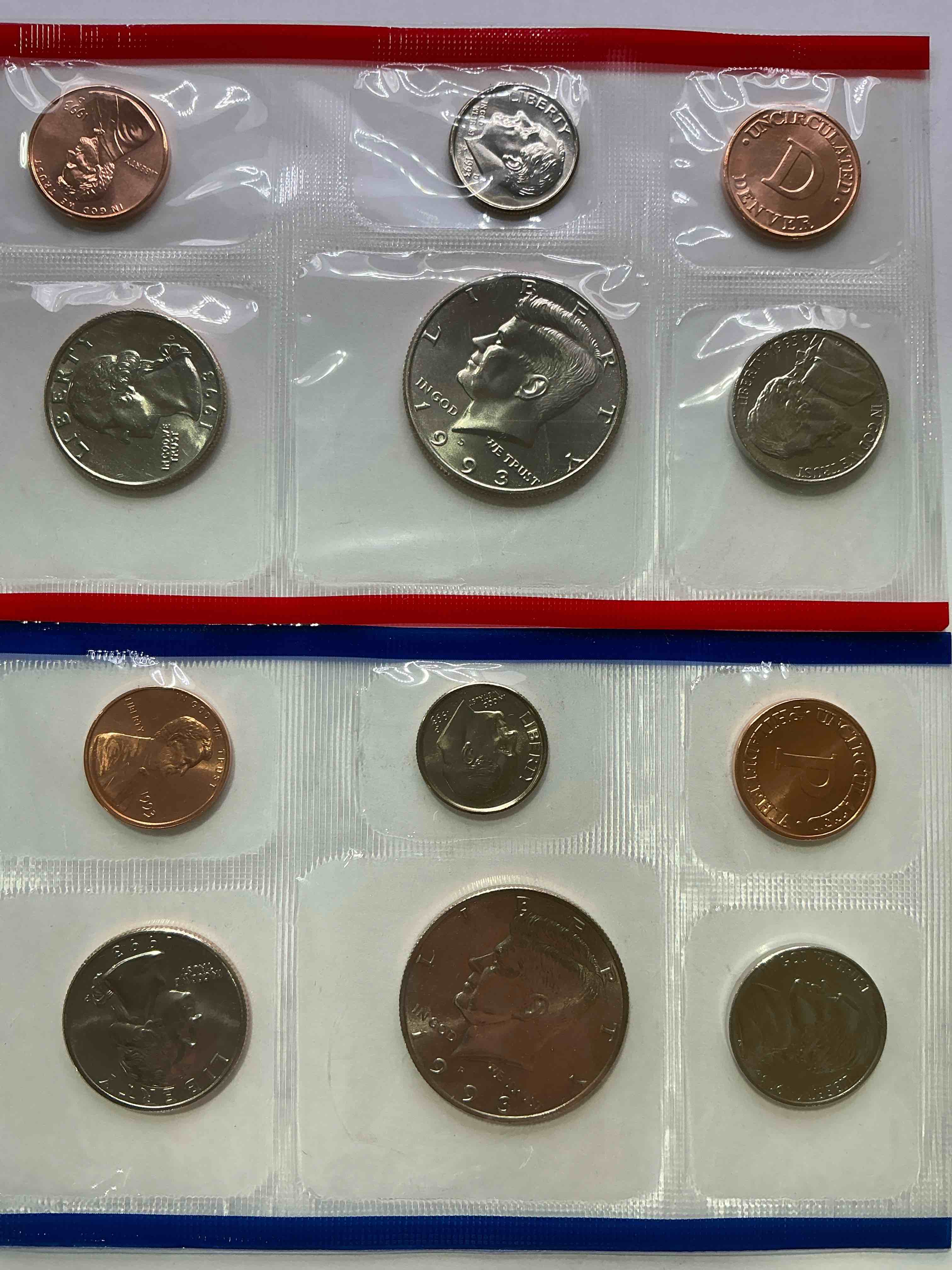 1993 uncirculated u.s. mint coins! what a great year! these gorgeous coins from the mint set features each u.s. coins minted in 1993 in uncirculated condition, from each mint mark, philly & denver! from the u.s. treasury in 1993! own an awesome investment & incredible piece of u.s. history! also makes for an awesome gift!