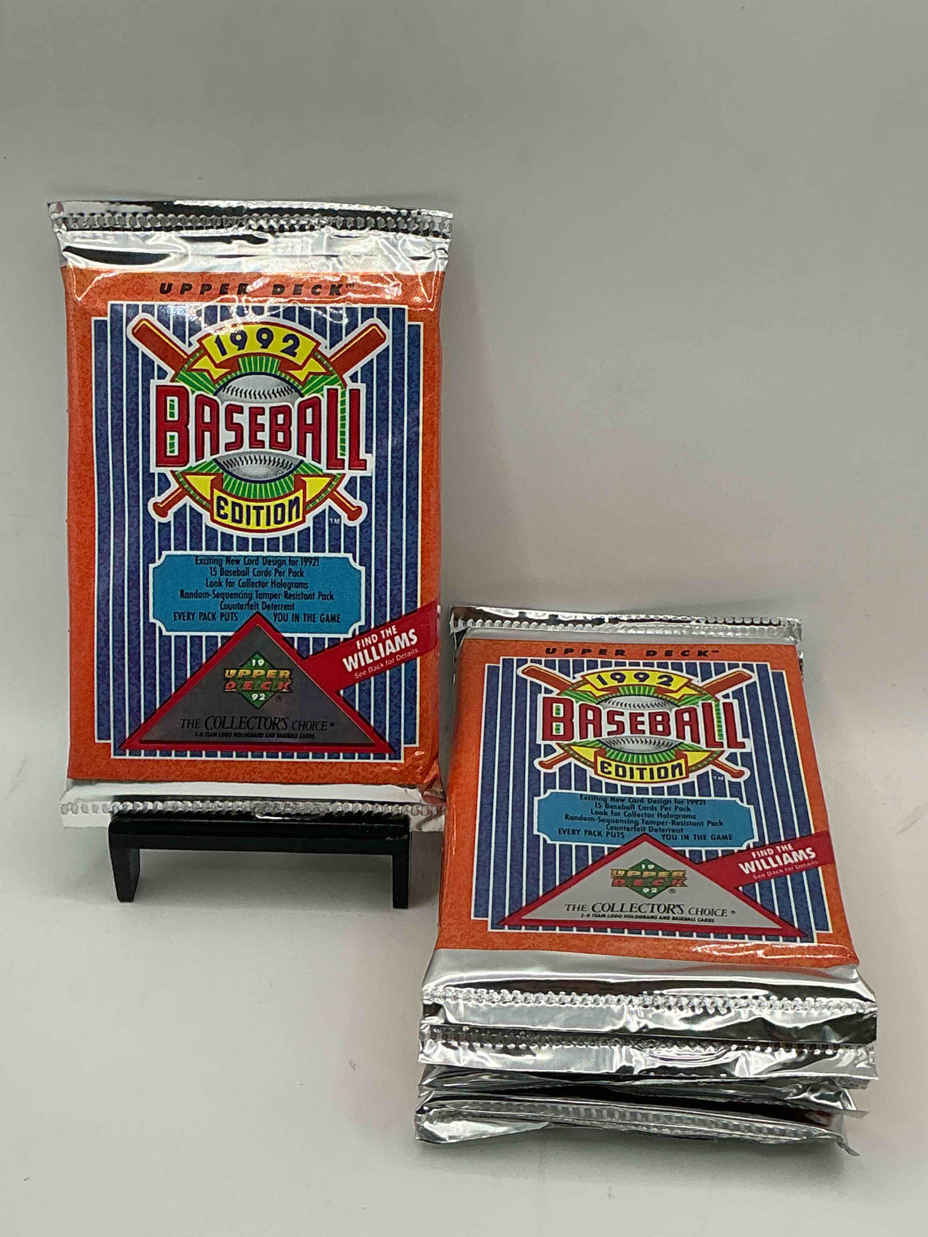 find the williams! 1992 edition upper deck baseball cards!  direct from original retail case! an uncommon find for sure! search for rookie cards from pedro martinez, manny ramirez & so much more! awesome, uncommon sports memorabilia!