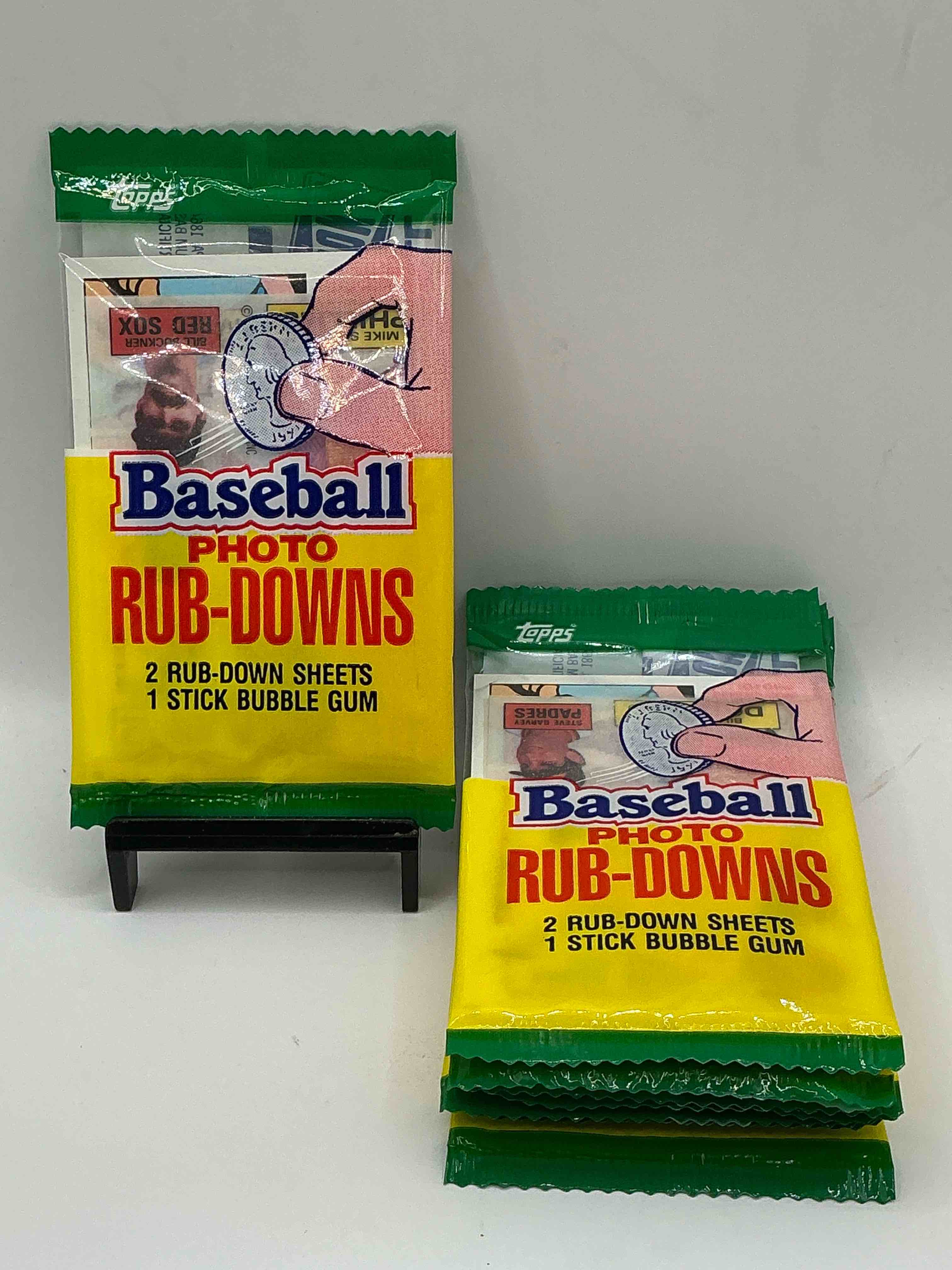 1985 baseball photo rub downs! ultra rare baseball packs from 1985! super cool baseball rub downs stamps!