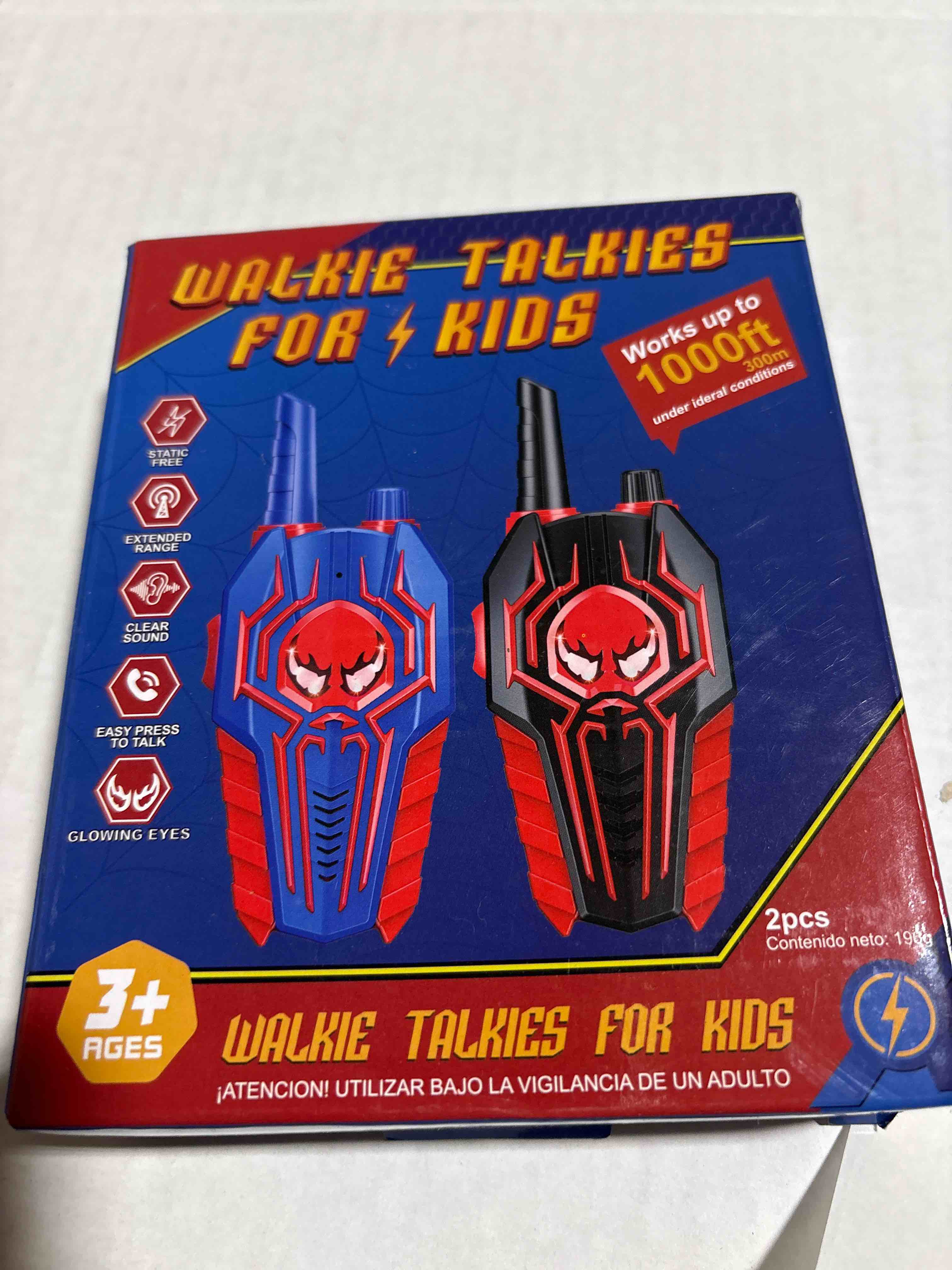 Condition photo showing New/Like New for Walkie Talkies for Kids Ages 3-8: Christmas Toys Gifts for 3 4 5 6 7 8 9 10 Year Old Boys Kid Outdoor Camping 2 Way Radio Toy Brithday Gift for Grandkids Boy Age 3-4 4-6 5-7 Toddler Walkie Talkies Blue Black 2 PACK