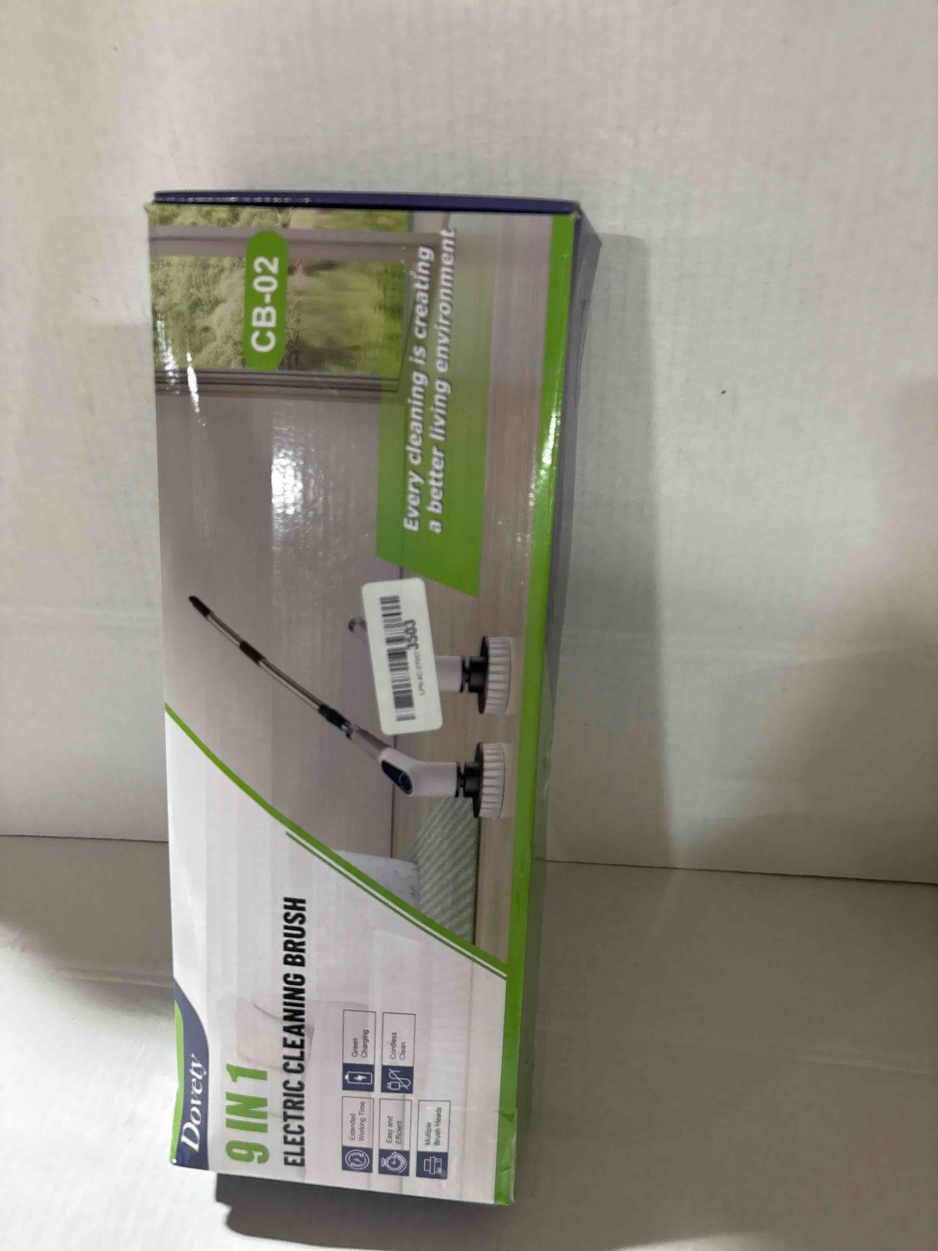 Condition photo showing New/Like New for Dovety Electric Spin Scrubber, Cordless Cleaning Brush, Shower Scrubber with 8 Replaceable Brush Head, Power Cleaning Brush with Extension Handle, 2 Adjustable Speed, for Bathtub Grout Tile Floor Brush Blue