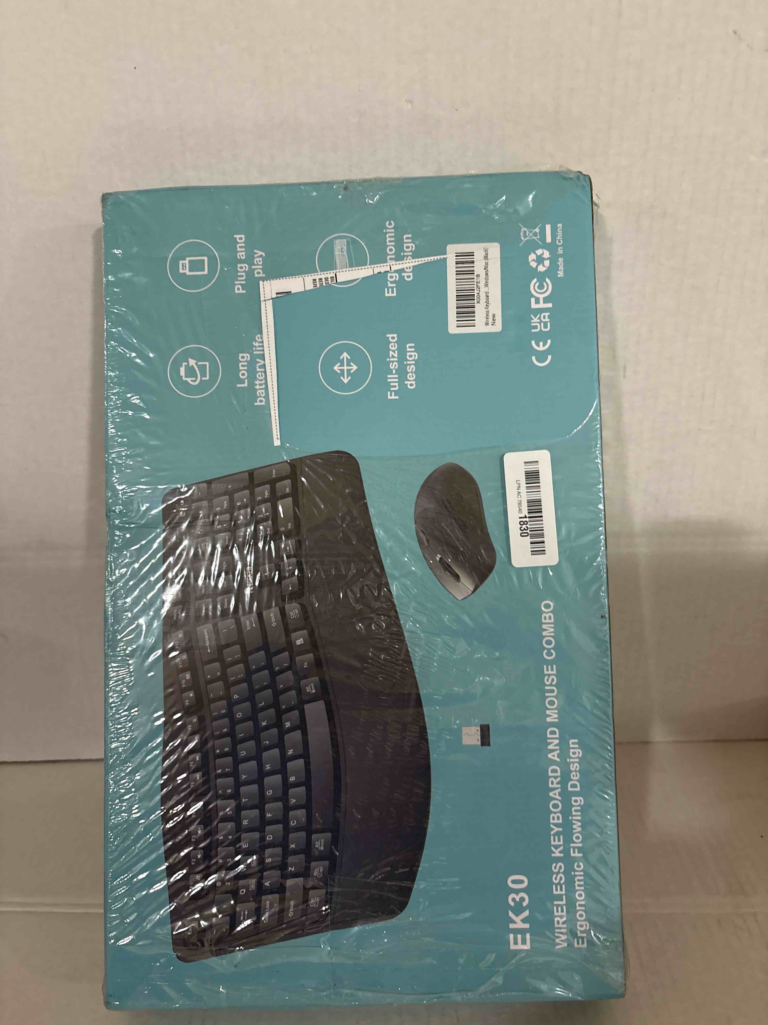 Condition photo showing New/Like New for Wireless Keyboard and Mouse Combo,2.4G Full Size Wave Keys Ergonomic Keyboard with Wrist Rest for Natural Typing, 3 DPI Adjustable Ergonomic Silent Mouse for Computer/Laptop/Windows/Mac (Black)