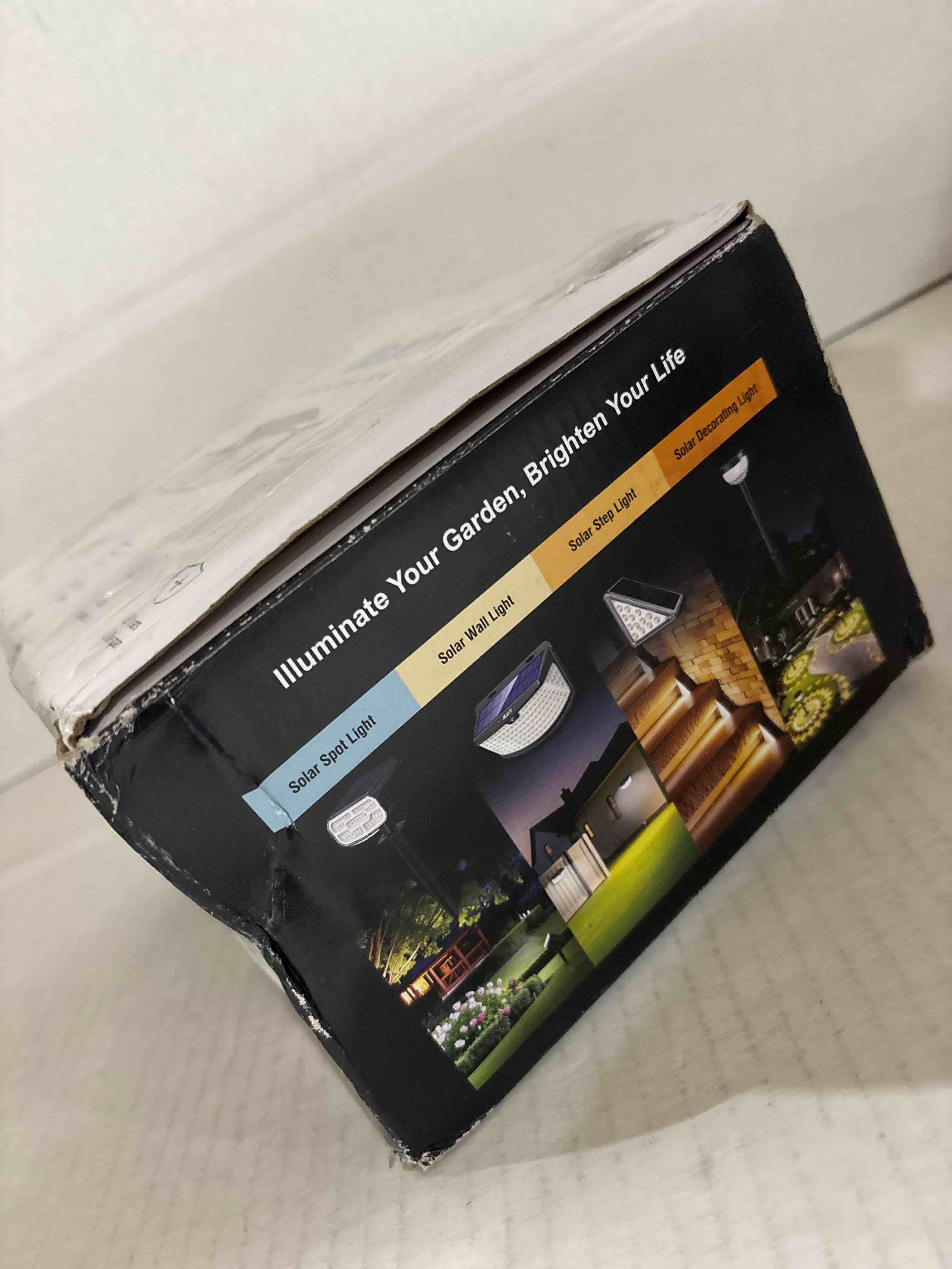 Condition photo showing New/Like New for Solar Security Light Outdoor Super Bright LED w/Remote Control, Radar Motion Sensor Flood Light, 3 Heads 270° Wide Angle, IP65 Waterproof, 3 Modes (2 Packs)