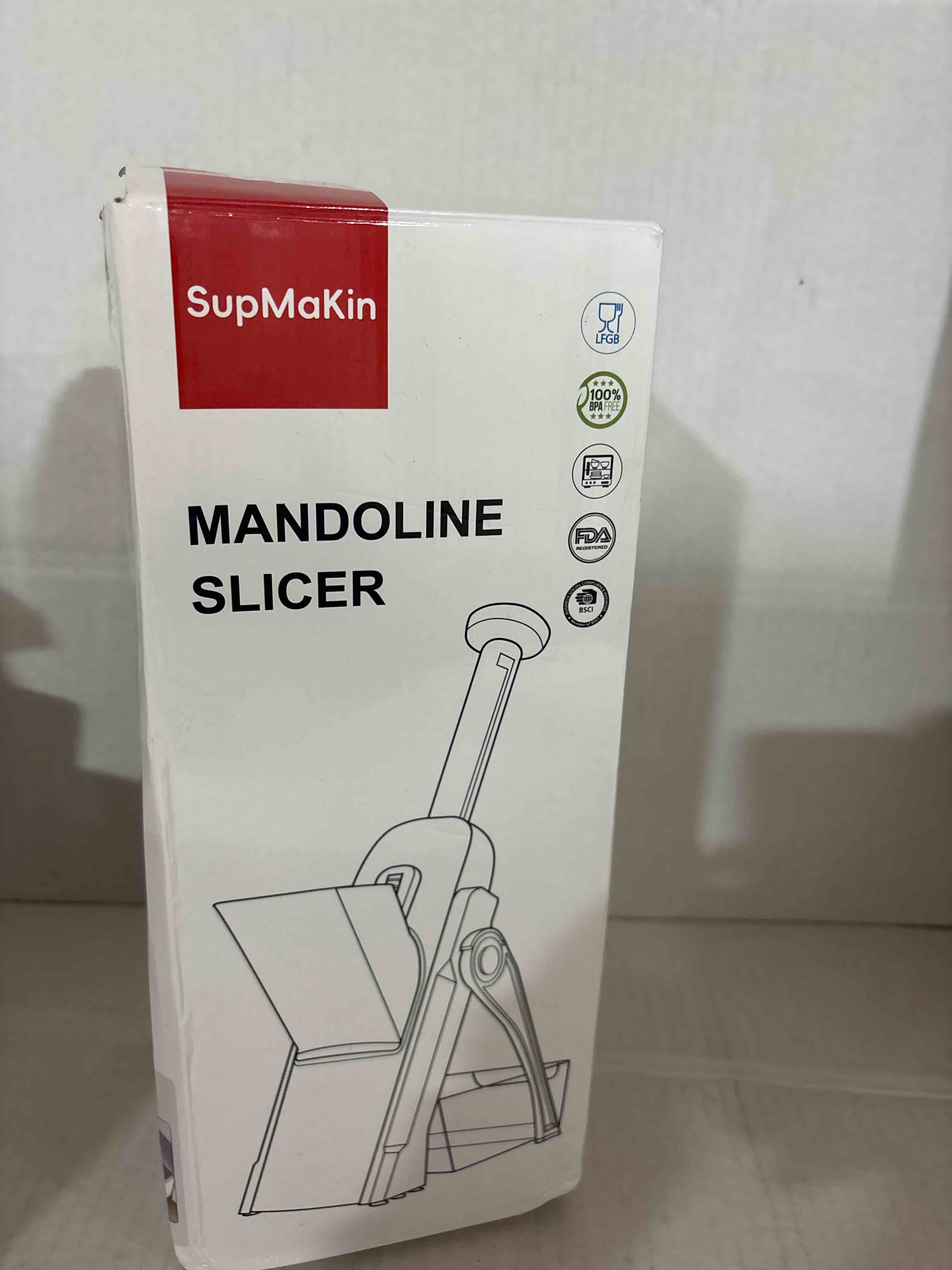 Condition photo showing New/Like New for SupMaKin Safe Mandoline Slicer for Kitchen, Potato Slicer for Chips, Vegetable & Food Cutter,Thickness Adjustable 0.1-8 mm, Kitchen Faster Slice Artifact (Only Slicer) (Just Slicer) Blue