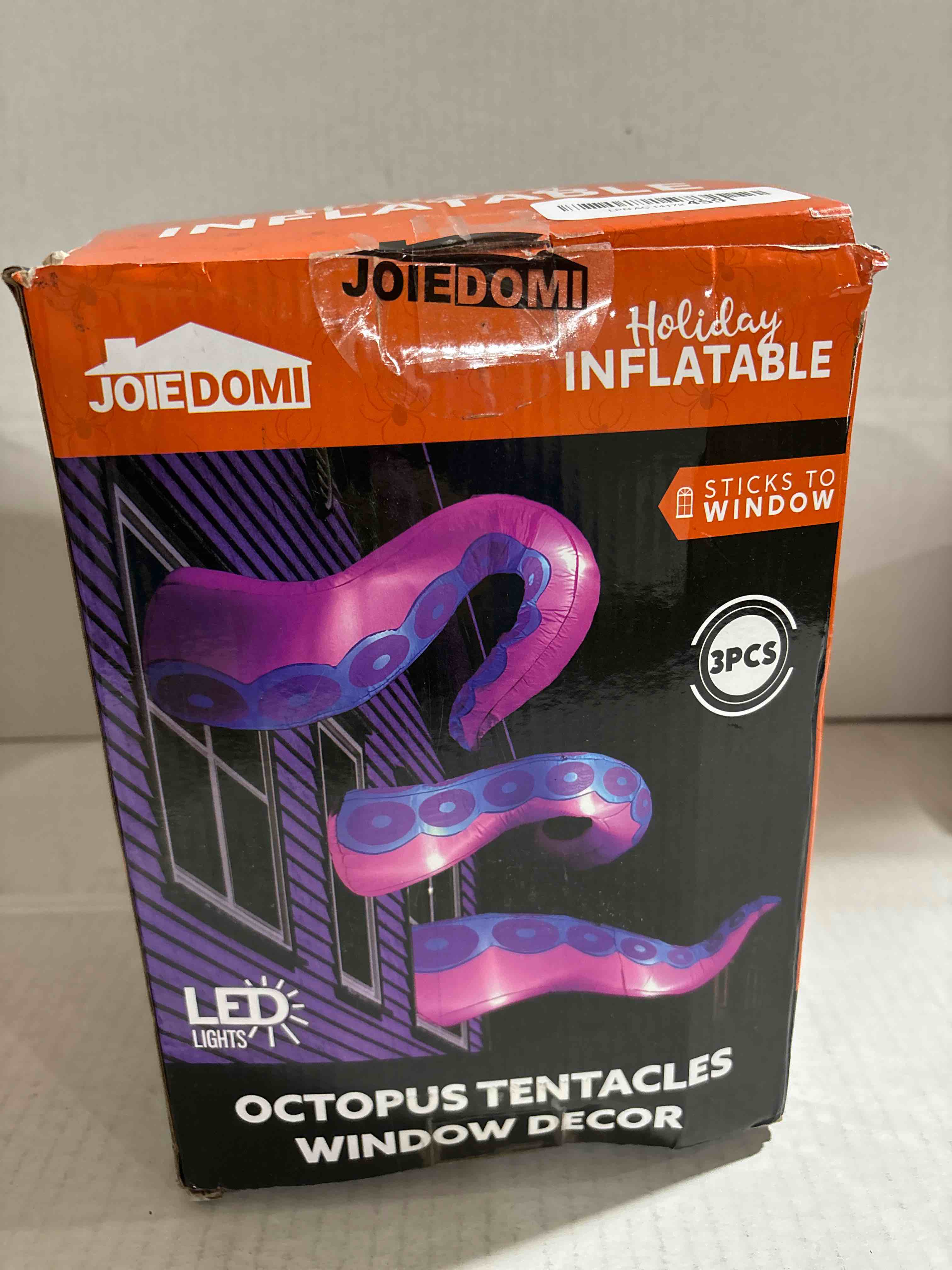 Condition photo showing New/Like New for Joiedomi 3 Pcs Halloween Inflatables Octopus Tentacle Outdoor Window Decorations, Octopus Legs with Build-in LEDs, Halloween Front Door Window Roof Prop, Outdoor Holiday Blow up Decor for Garden Lawn Purple