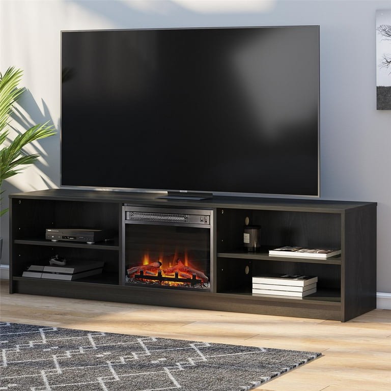 Mainstays Fireplace TV Stand, for TVs up to 75", Black Oak