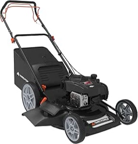Yard Force Self Propelled Lawn Mower Briggs & Stratton 150cc Gas Engine 22-inch Steel Deck 3-in-1 Mulch, Bag, Side Discharge, 12-inch High Rear Wheels