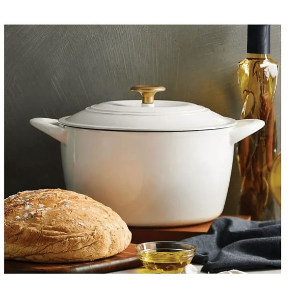 Tramontina 7 Quart Enameled Cast Iron Round Dutch Oven, Latte/Gold Knob