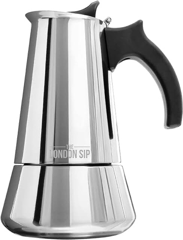 London Sip Stainless Steel Stovetop Espresso Maker Moka Pot Italian Coffee Percolator, Silver, Large (16.9 oz)