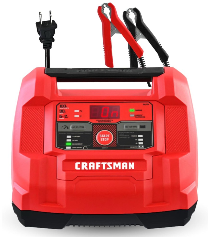 CRAFTSMAN Fully Automatic 6-in-1 Automotive Battery Charger and Maintainer with 100A Engine Start and Built-in Battery, Alternator Tester, and Desulfator CMXCESM253, 6 Volt and 12 Volt