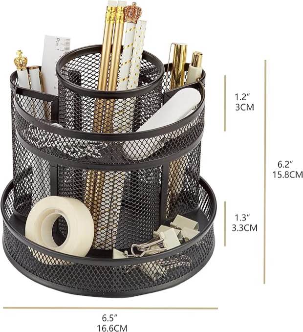 Annova Mesh Desk Organizer Rotate with 5 Compartments Round Spinning Tidy Candy/Pen Holder Desk Accessories Office, Art Supply, Storage, Classroom, Home (Black) Visit the Annova Store
