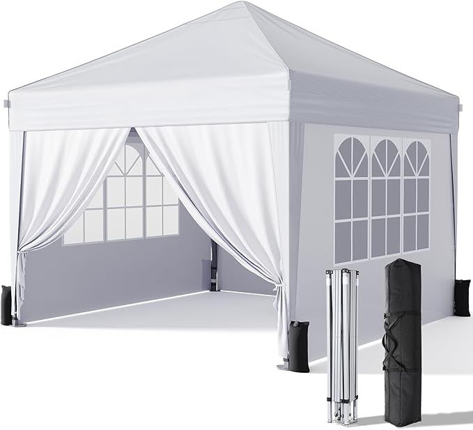 10x10 Pop Up Canopy with Sidewalls, Outdoor Instant Canopy Tent with Carry Bag for Commercial Events, Camping, Backyard Parties - White Visit the Driftalia Store