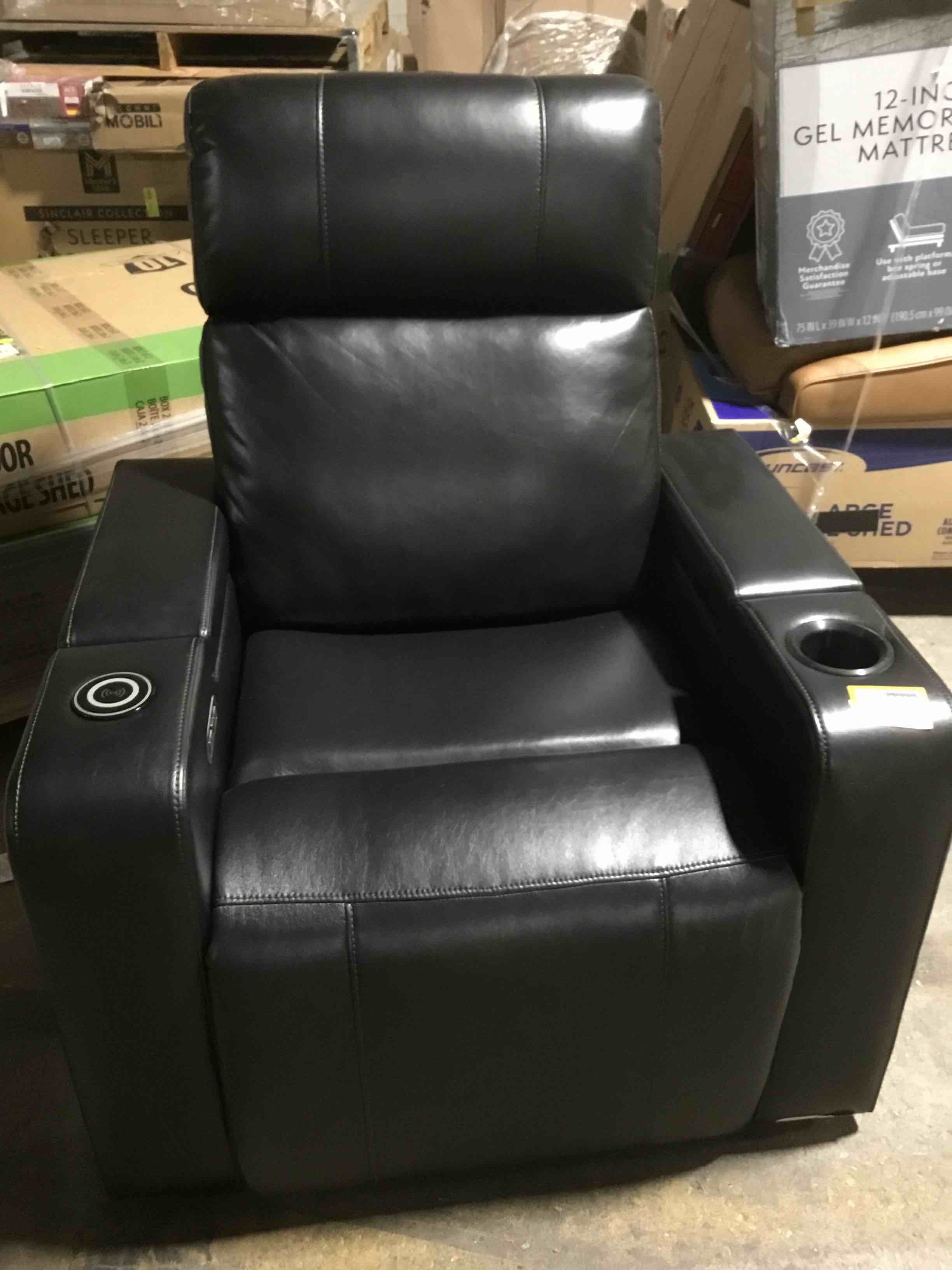 Abbyson Living Rider Powered Reclining Theater Chair - Built in USB/Power Outlet, Cup Holders, Tray/Side Table, Faux Leather Home Theater Chair, Black Visit the Abbyson Living Store