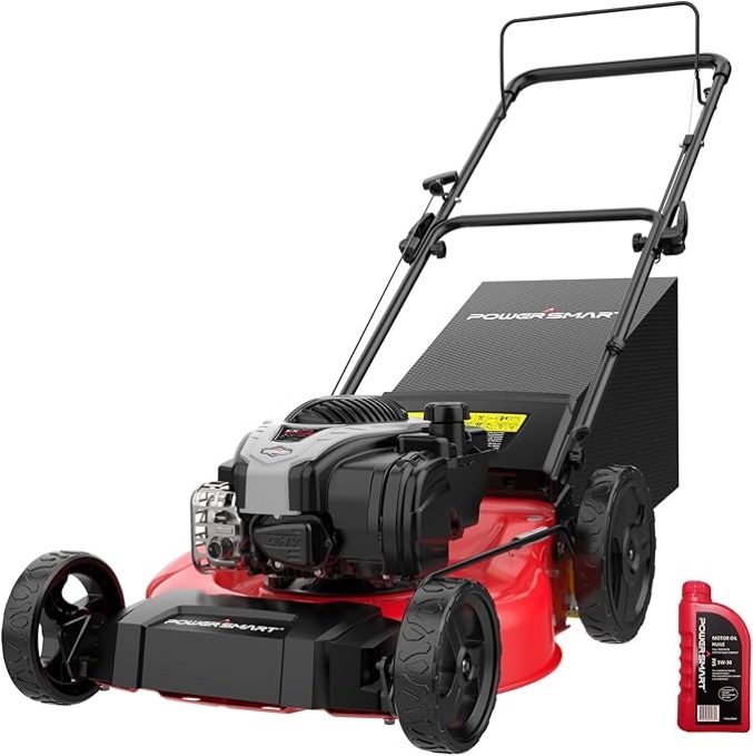 PowerSmart Gas Lawn Mower 21-Inch with 140cc B&S E550 Engine, 3-in-1 with Bagging, High Wheels, Lightweight, Easy Assembly, Cordless Push Lawn Mowers for Garden Yard Visit the PowerSmart Store