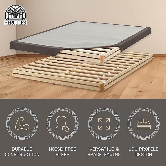 Hercules 4 Inch Low Profile Foundation Mattress Box Spring Replacement, Full