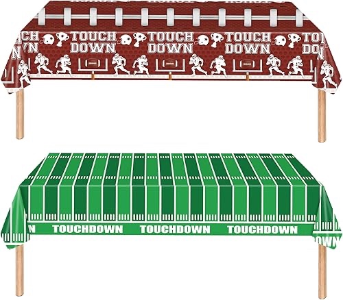 Pack Football Party Decorations Tablecloth Disposable Plastic Touchdown Table Cover Rugby Tablecovers for Football Birthday Baby Shower Party and Gameday Tailgate Decorations 54 X 108Inch