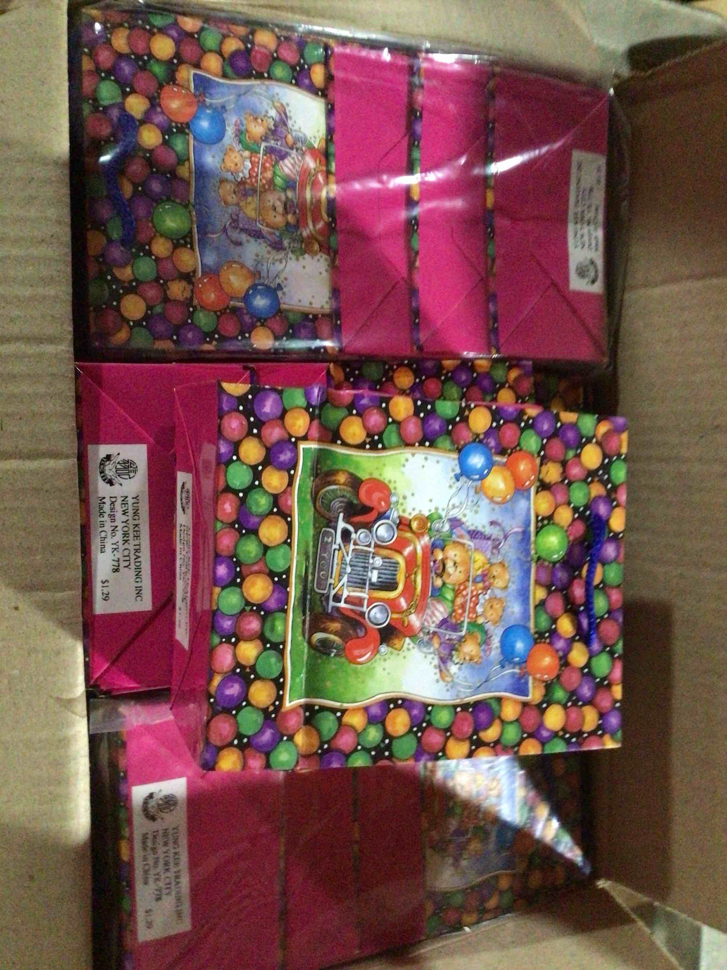 Condition photo showing New/Like New for paper gift with a design of teddy bears in an old car