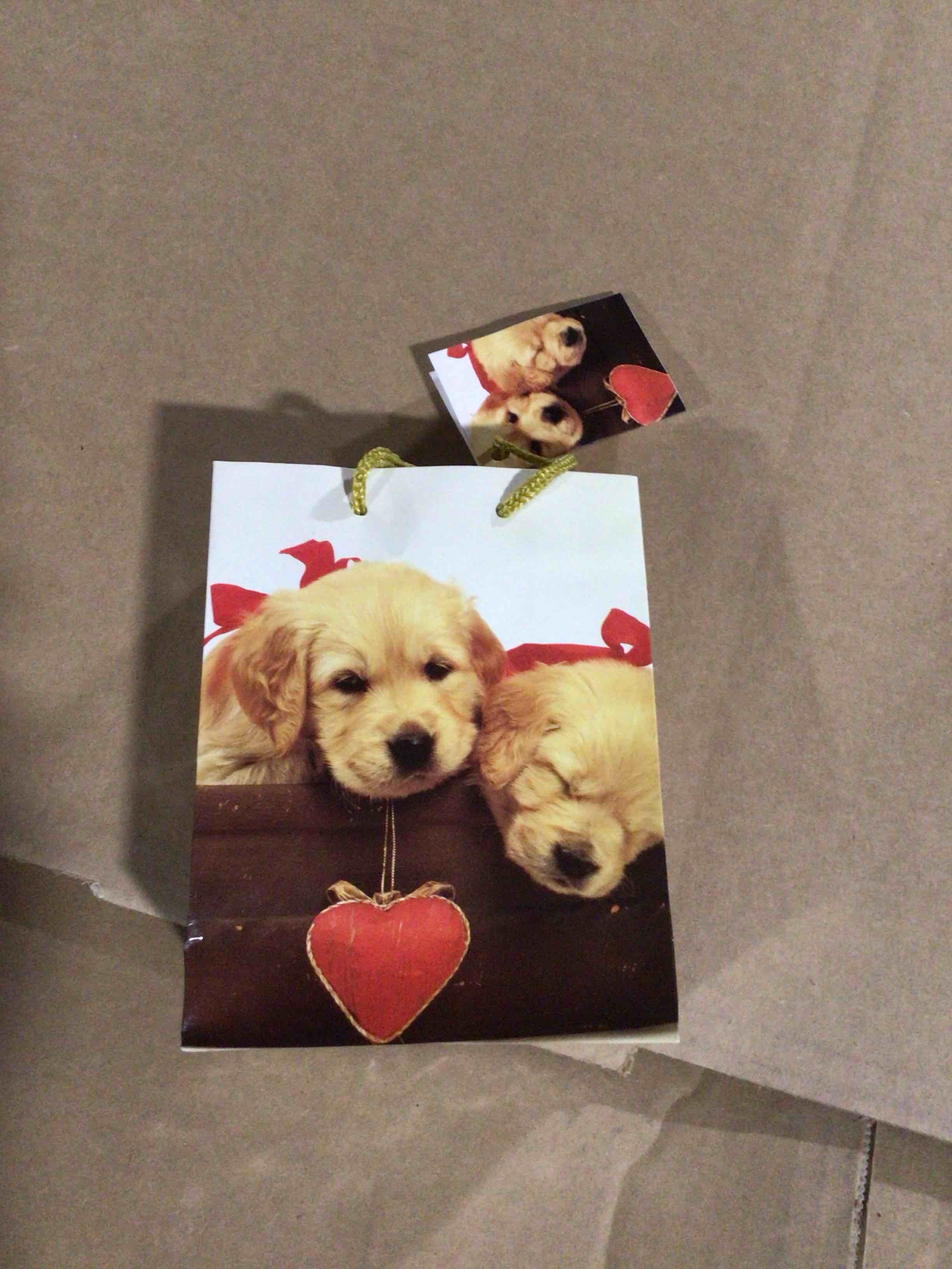 Gift  bag with a themed design of golden retriever puppies 