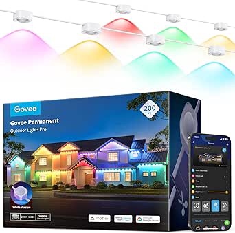 Condition photo showing New/Like New for Govee Permanent Outdoor Lights Pro, 200ft with 120 RGBIC LED Lights for Daily and Accent Lighting, 75 Scene Modes for Outdoor Decor, IP67 Waterproof, Works with Alexa, Google Assistant, Matter, White