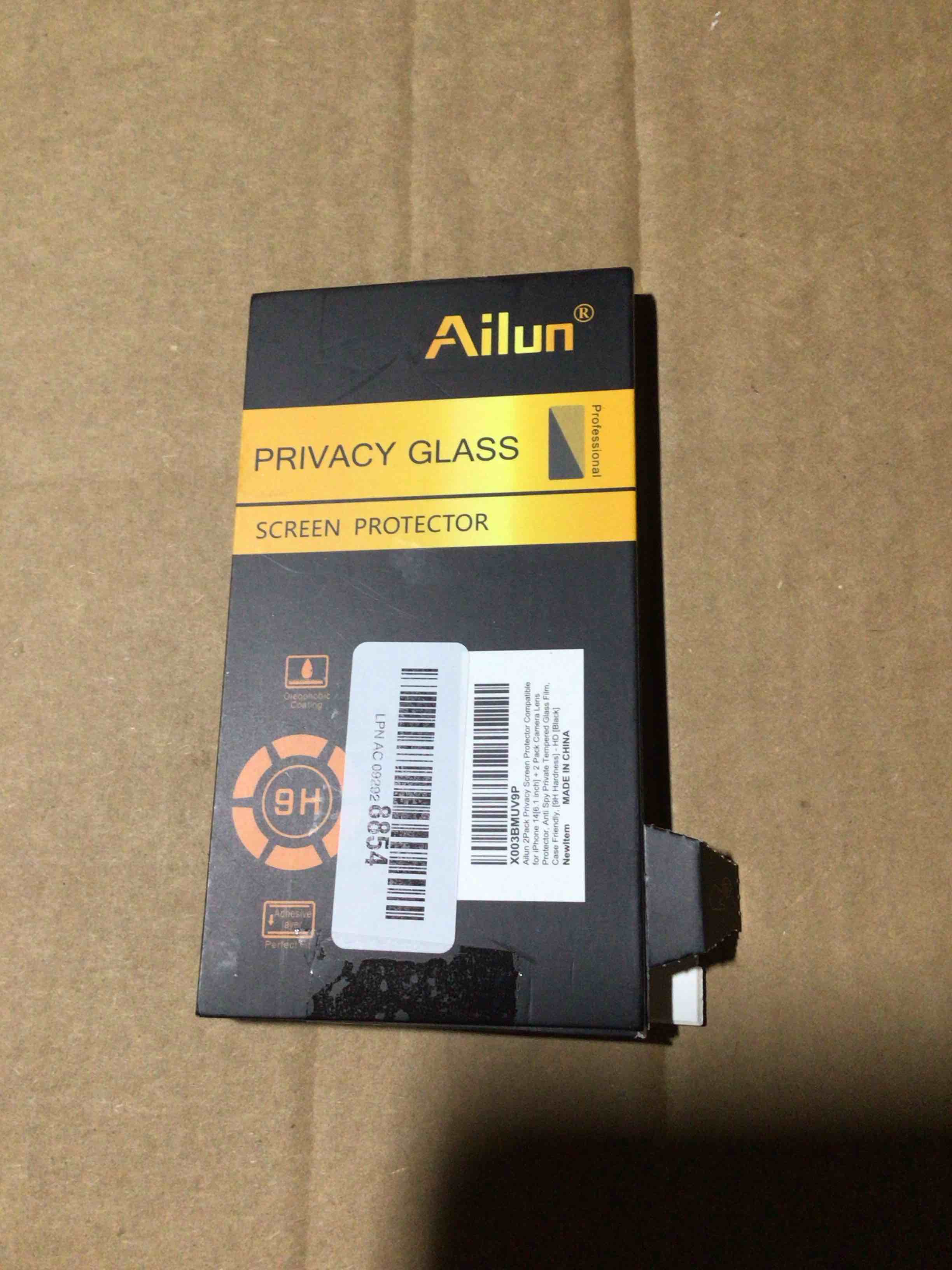 Condition photo showing New/Like New for Ailun 2 Pack Privacy Screen Protector for iPhone 14[6.1 inch] + 2 Pack Camera Lens Protector, Anti Spy Private Tempered Glass Film, Case Friendly, [9H Hardness] - HD [Black]
