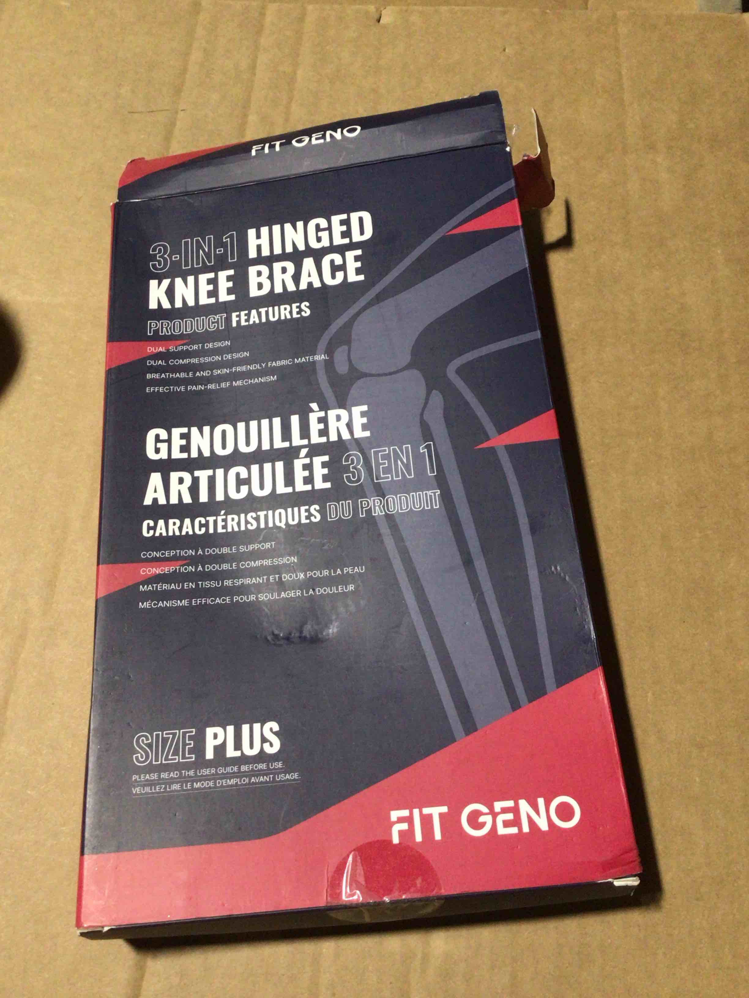 Condition photo showing New/Like New for Fit Geno Hinged Knee Brace for Meniscus Tear: Adjustable Support for Knee Pain w/Built-in Side Stabilizers & Removable Metal Hinges for ACL MCL Injury or Surgery Recovery - Men and Women Black Plus fits XXL/3XL/4XL