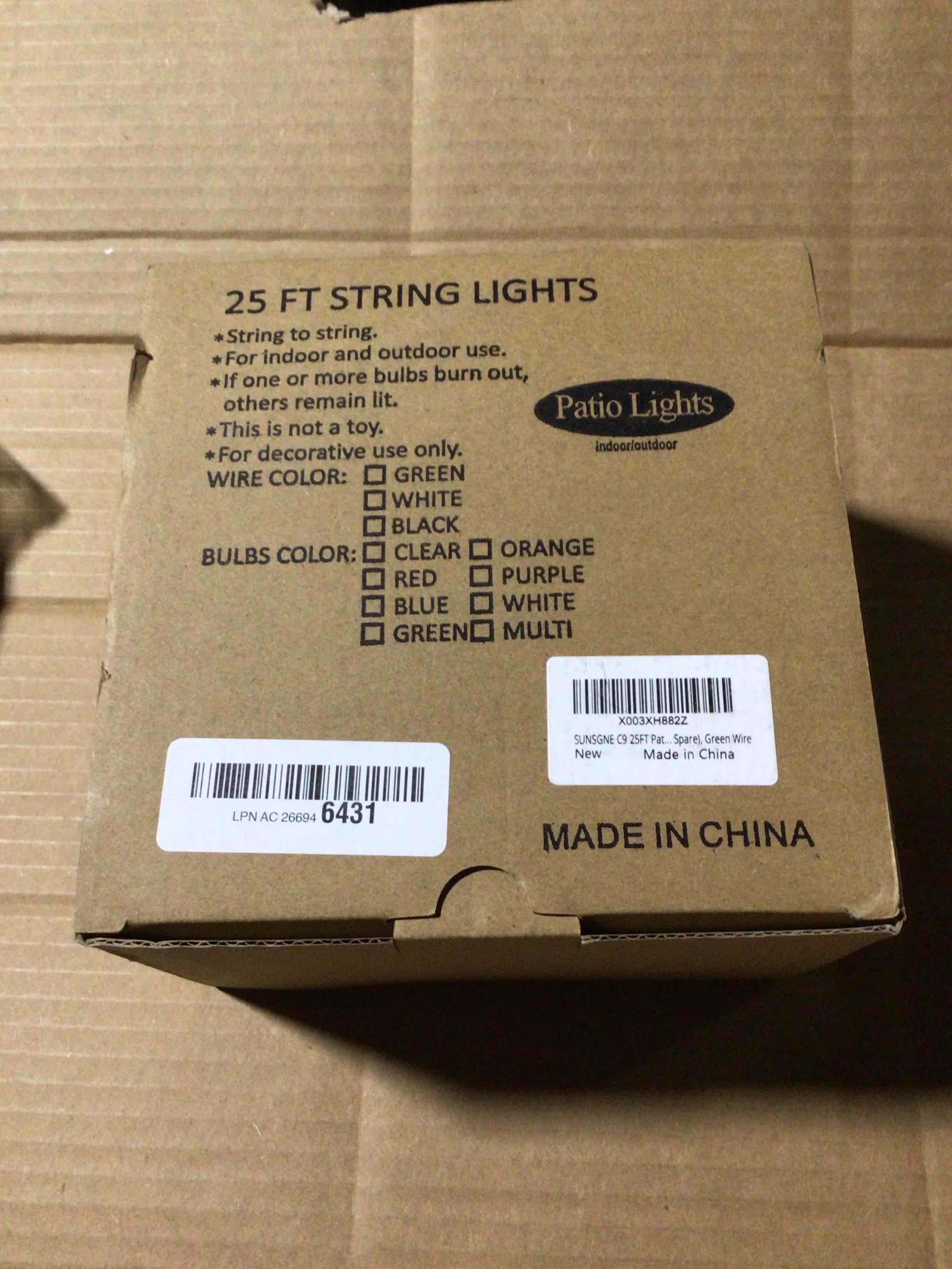 Condition photo showing New/Like New for SUNSGNE C9 Christmas Outdoor String Lights 25 Feet Vintage Christmas Tree Lights with 26 7W Red White Glass Bulbs(1 Spare) for Backyard Patio Balcony Xmas Decor, Green Wire