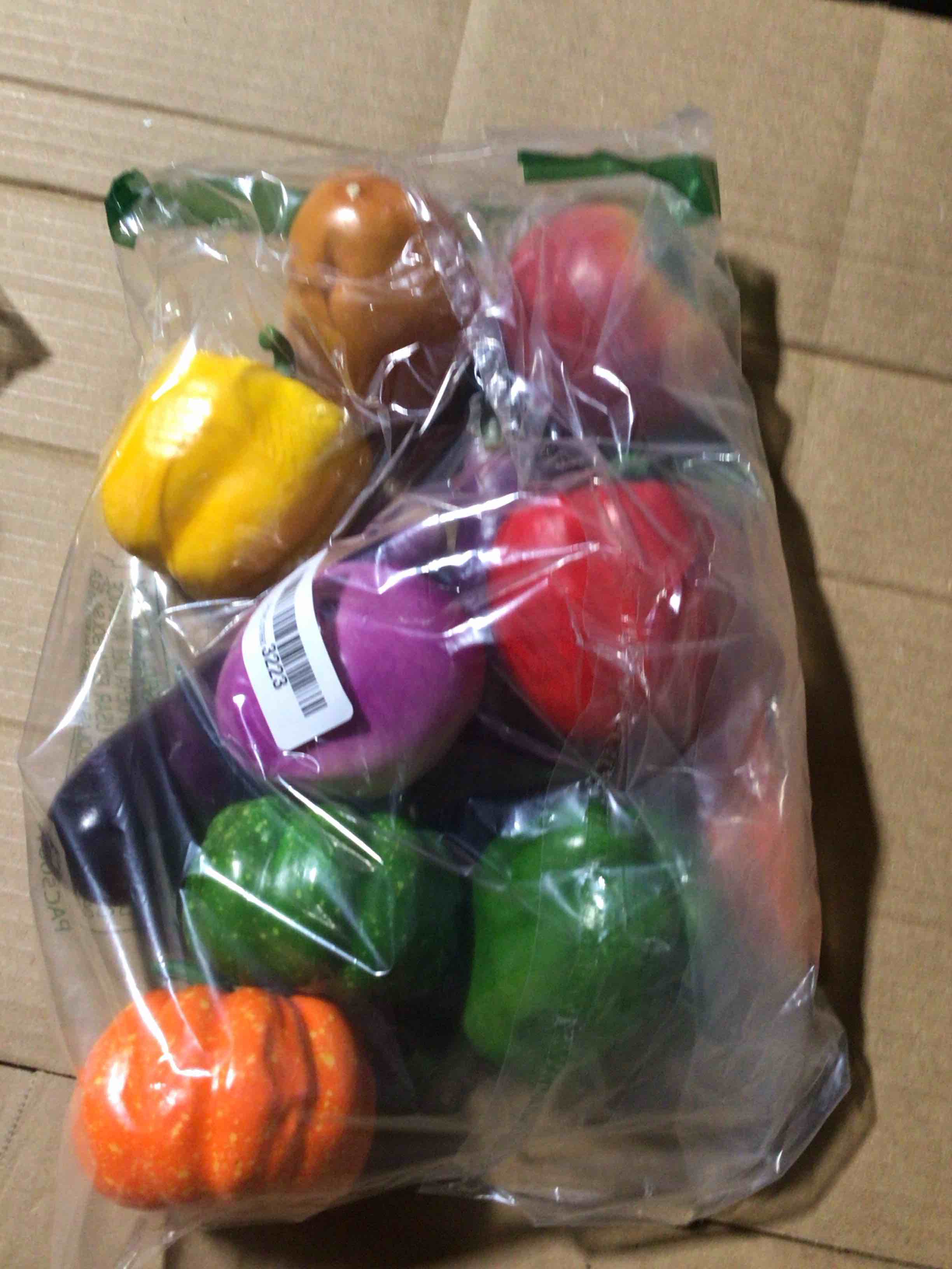 Condition photo showing New/Like New for 11 Pcs Artificial Vegetables, Faux Fake Mixed Vegetables Decoration Home Kitchen Realistic Fake Food Display Veggies Set Faux Eggplant, Bell Peppers, Small Pumpkin, Radishes