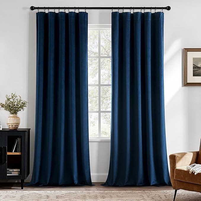 Condition photo showing New/Like New for Blue velvet curtains , 2 panels 213 cm log , luxury set with eyelet