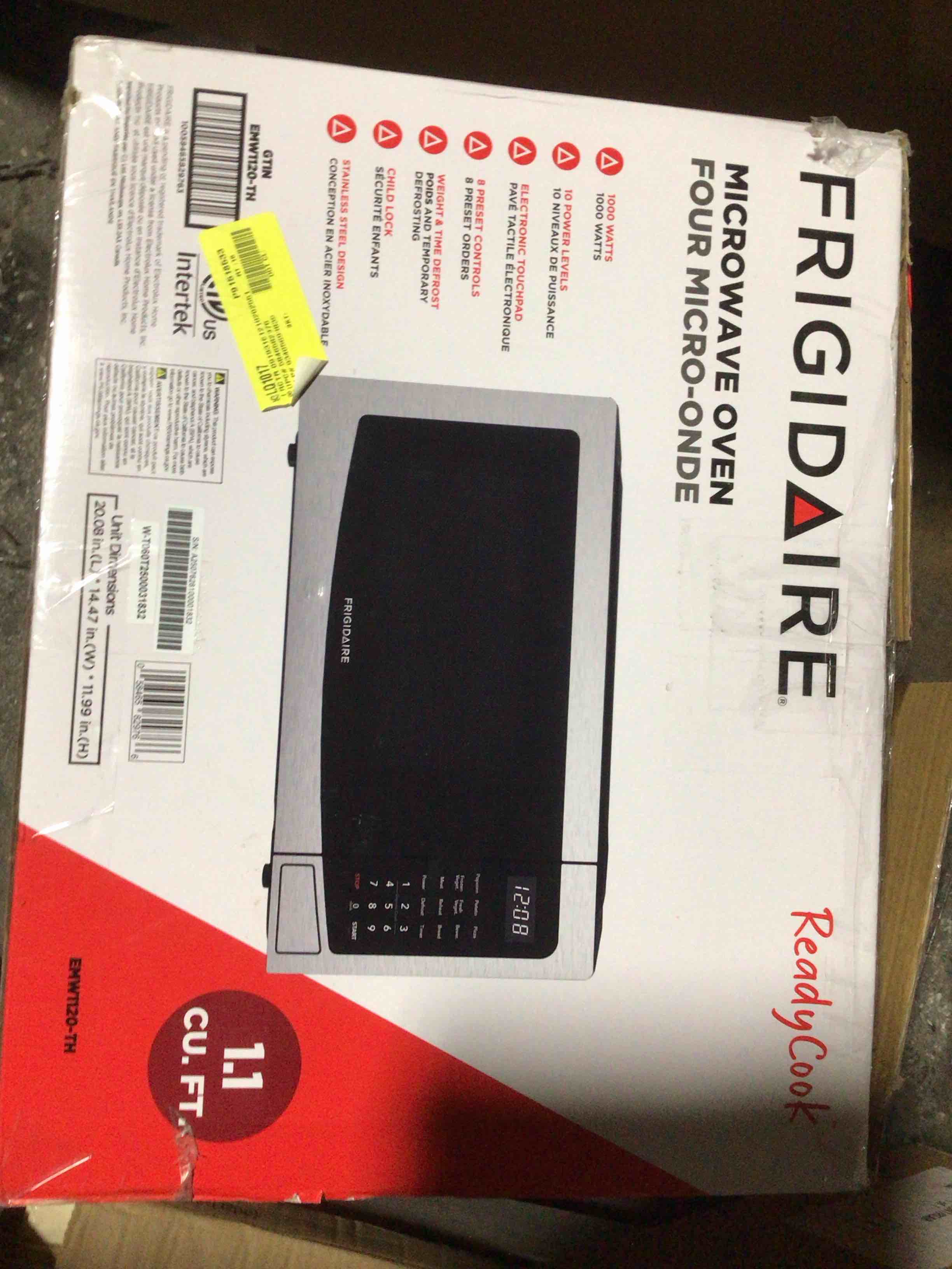 Frigidaire EMW112OAMZ Stainless Steel Microwave Oven, Multi Function, Programmable, 1.1 Cu Ft 1000-Watt, residential kitchen, Stainless