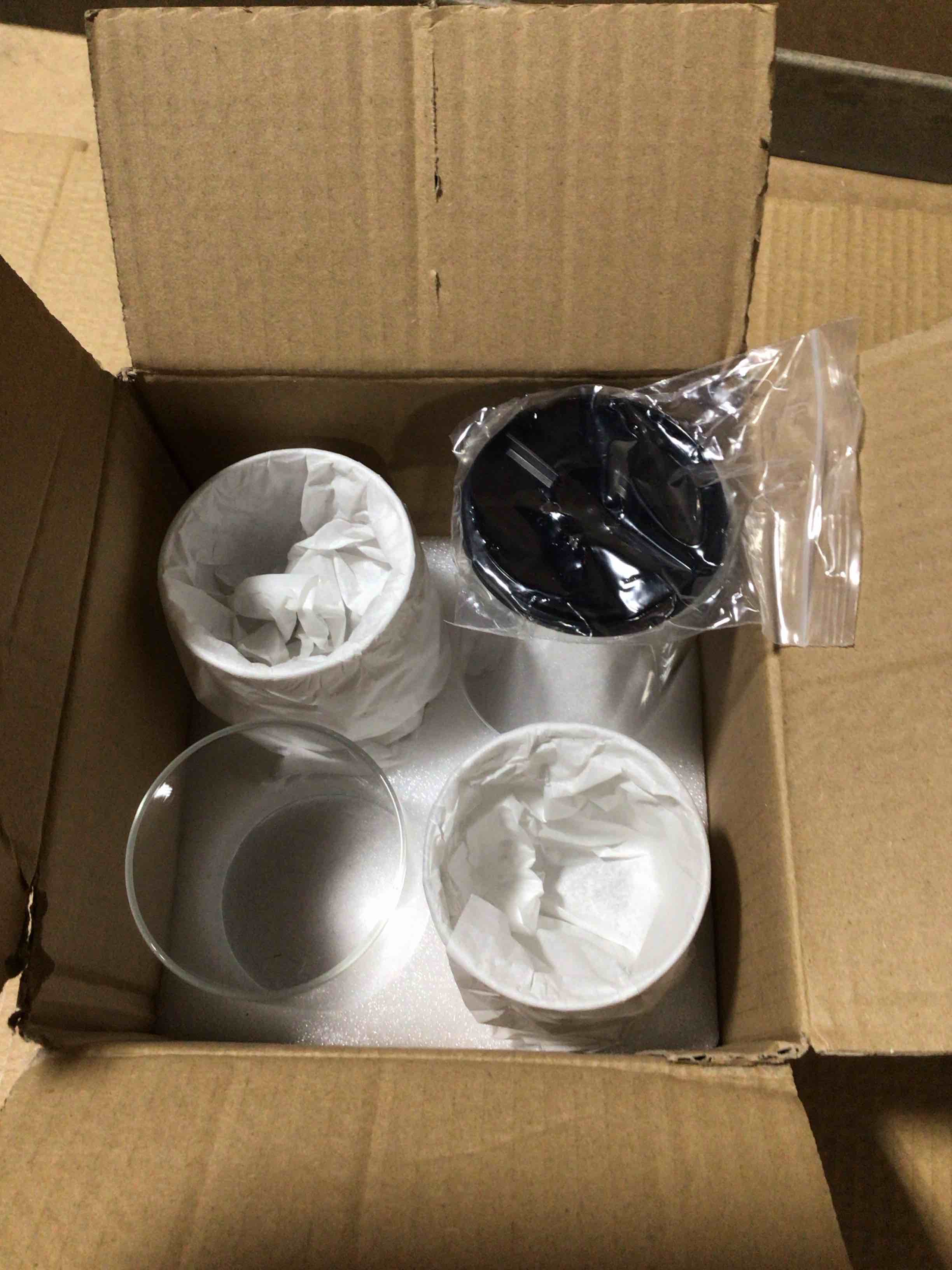 TIPGO Glass Qtip Holder Dispenser - 10 oz Clear Canister Apothecary Jar, Bathroom Vanity Storage Organizer Set for Cotton Swabs, Pads, Floss Picks, Small Containers for Makeup Storage (4 Pack, Black)