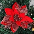 RECUTMS 10 PCS Artificial Poinsettia Flowers Decorations with Clips and Stems Glitter Christmas Tree Ornaments for Xmas Wedding Party Wreath DIY (red)